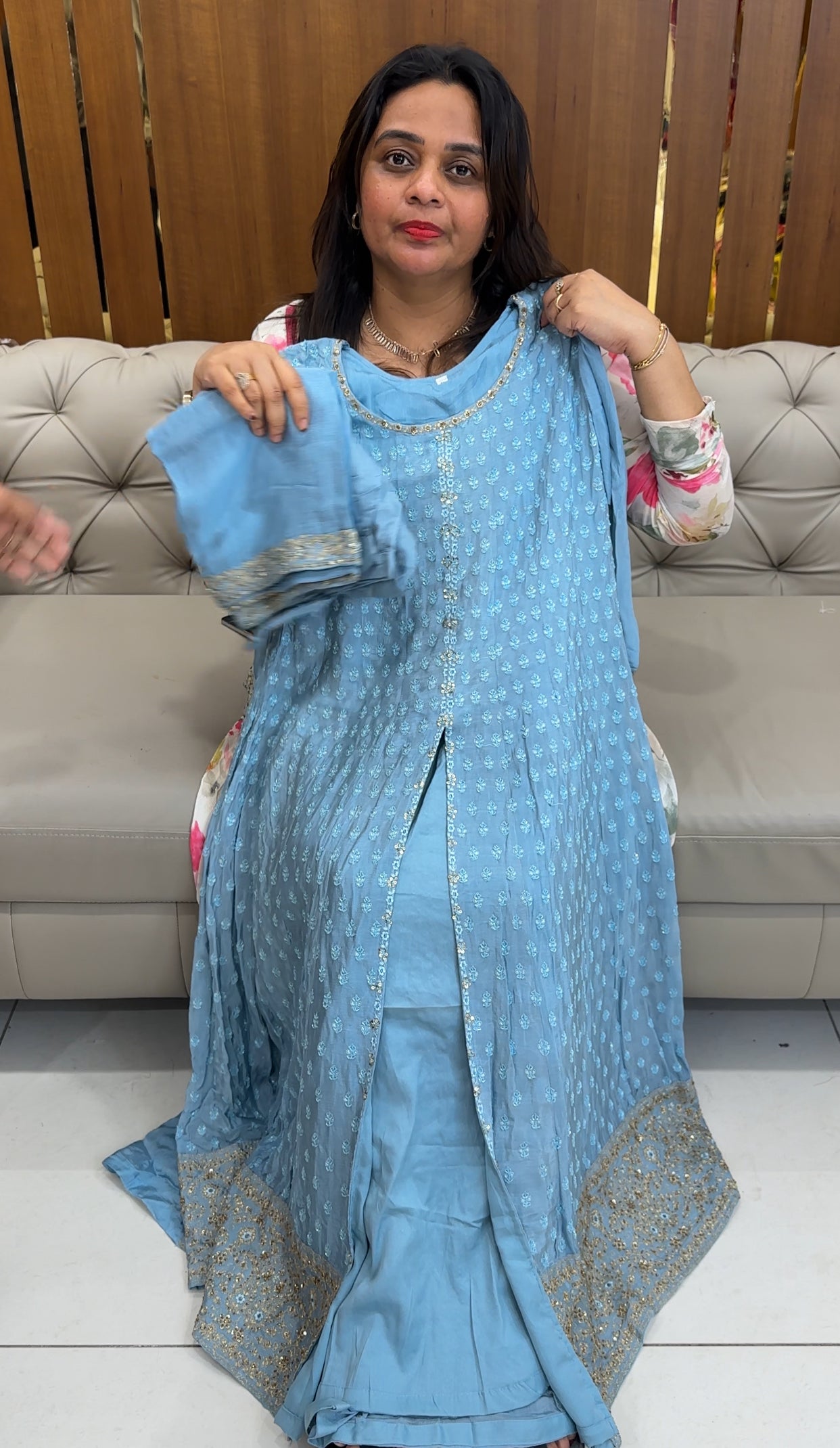 PARTY WEAR ANARKALI TOP , BOTTOM AND DUPATTA - IHA 26134