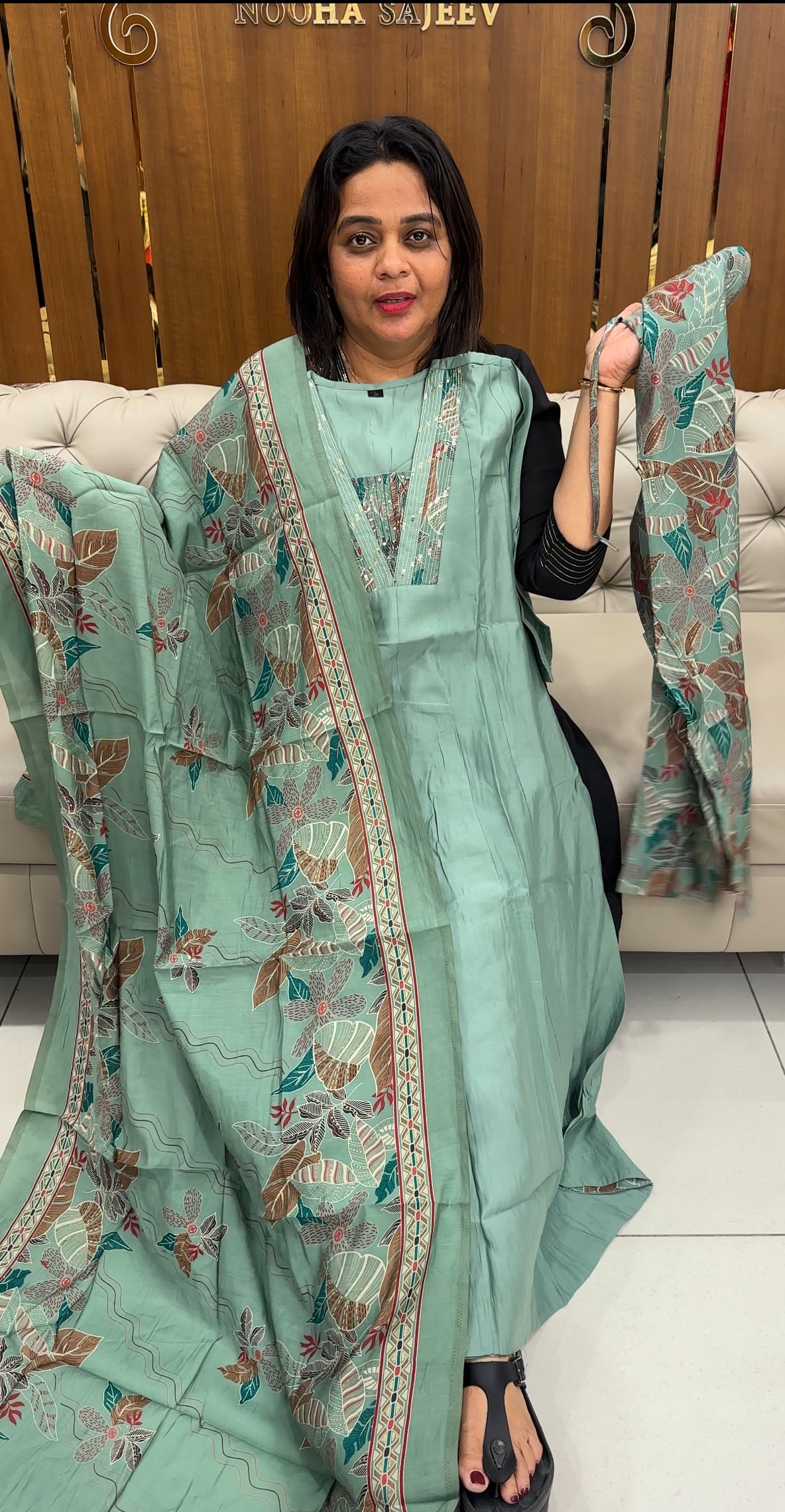 MODAL CHANDERI ANARKALI TOP,BOTTOM AND DUPATTA - IHA 25972