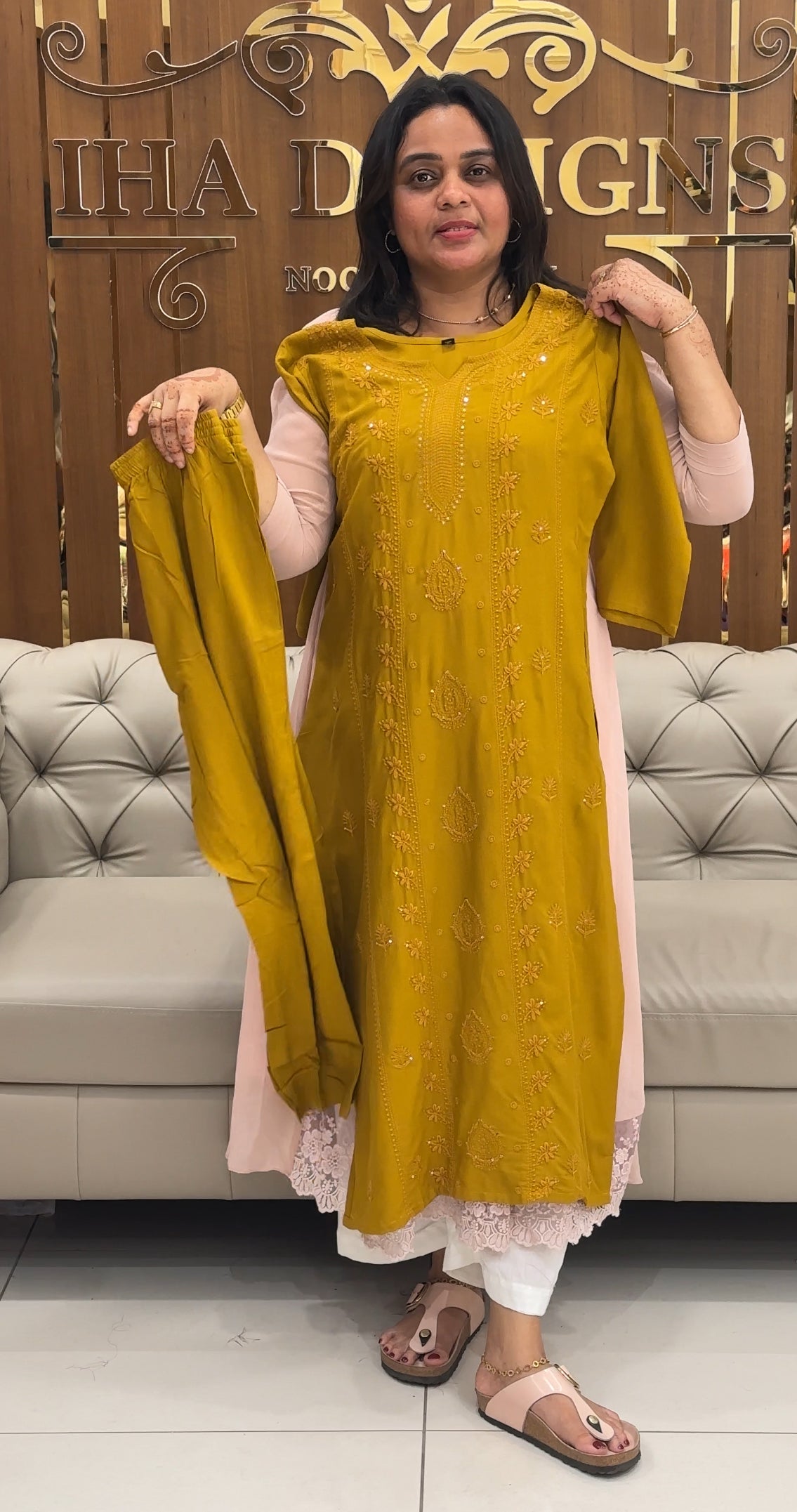 LUCKNOWI CHIKANKARI TOP AND BOTTOM - IHA 27455