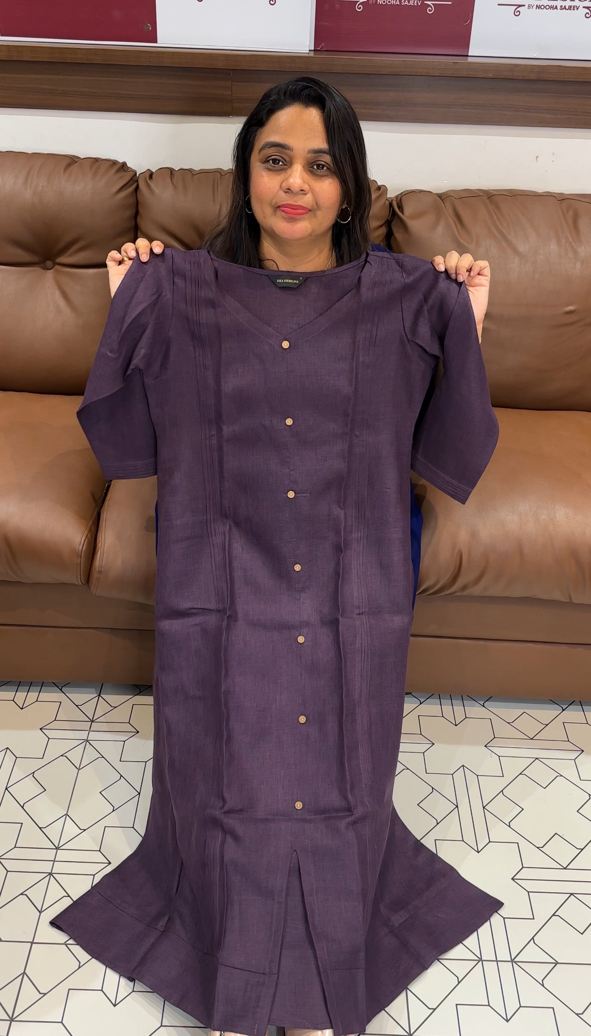 COTTON LINEN LONG A-LINE TOPS - IHA 27936