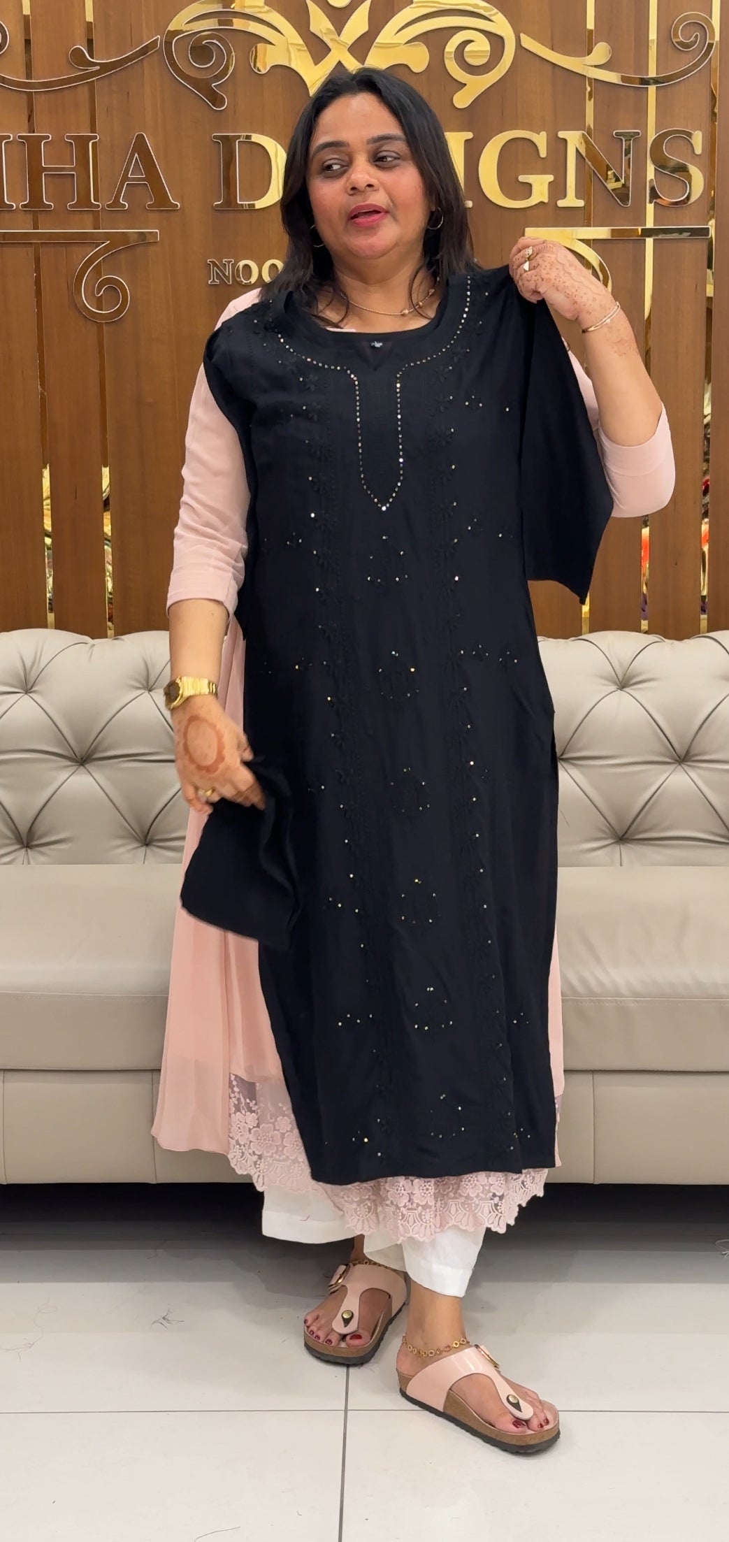 LUCKNOWI CHIKANKARI TOP AND BOTTOM - IHA 27455