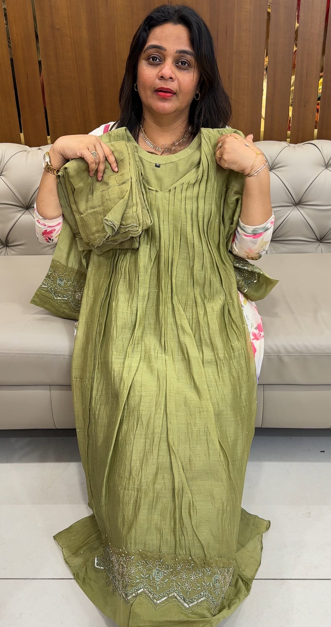 MALAI CHANDERI TOP, BOTTOM AND DUPATTA - IHA 26117