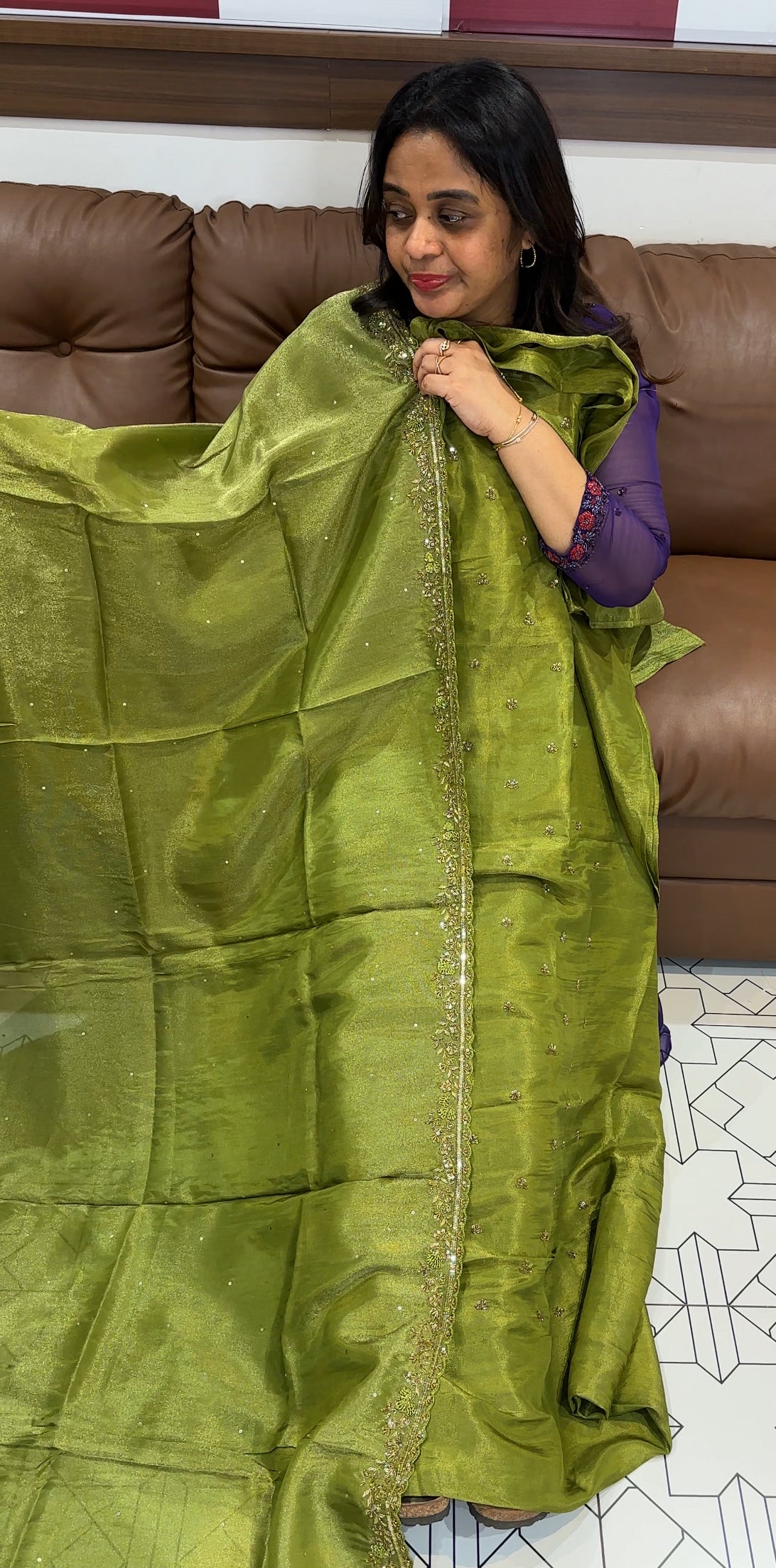 HAND WORKED TISSUE UNSTITCHED SALWAR SUITS - IHA 26802