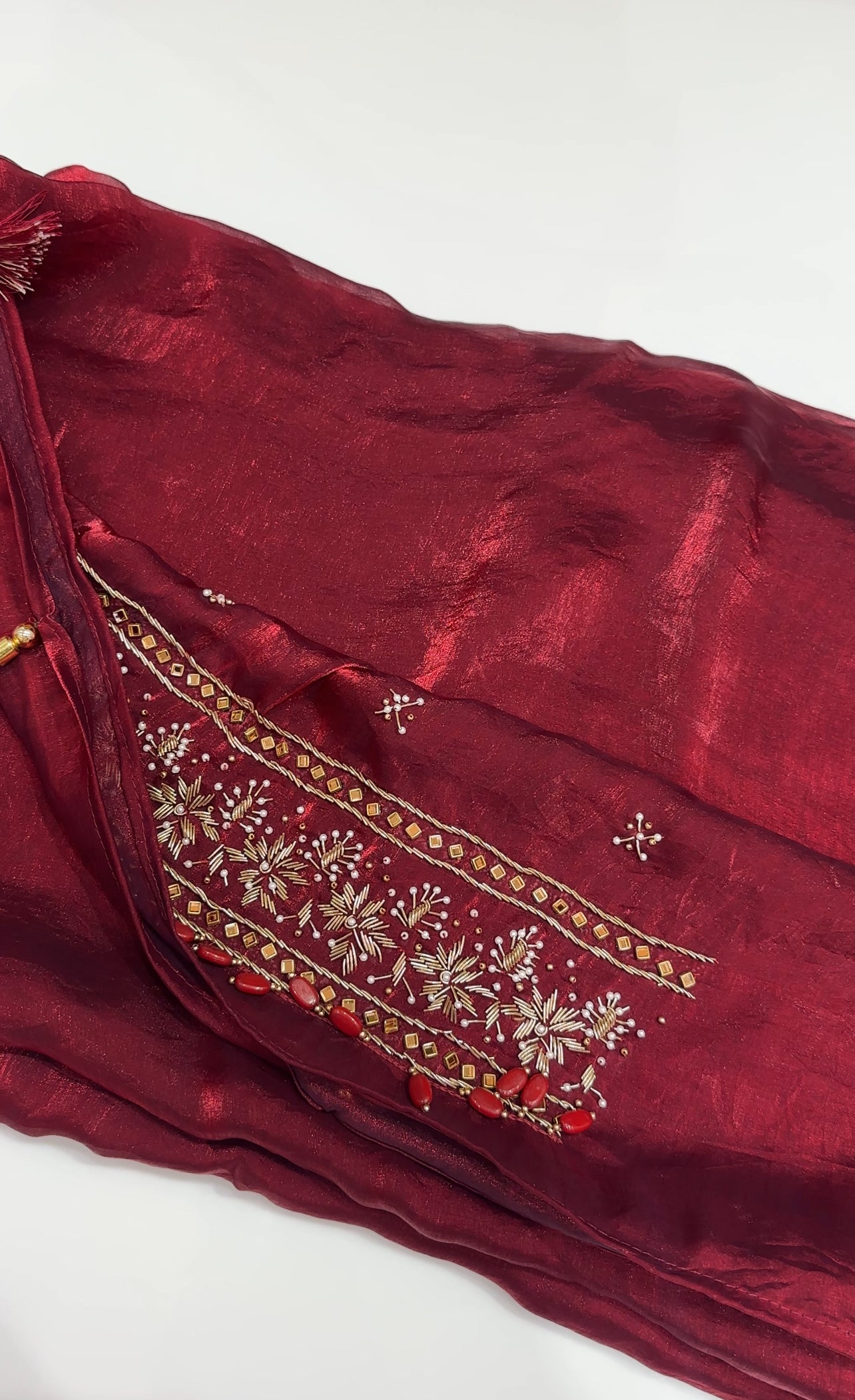 VELVET ORGANZA SAREES - IHA 24923