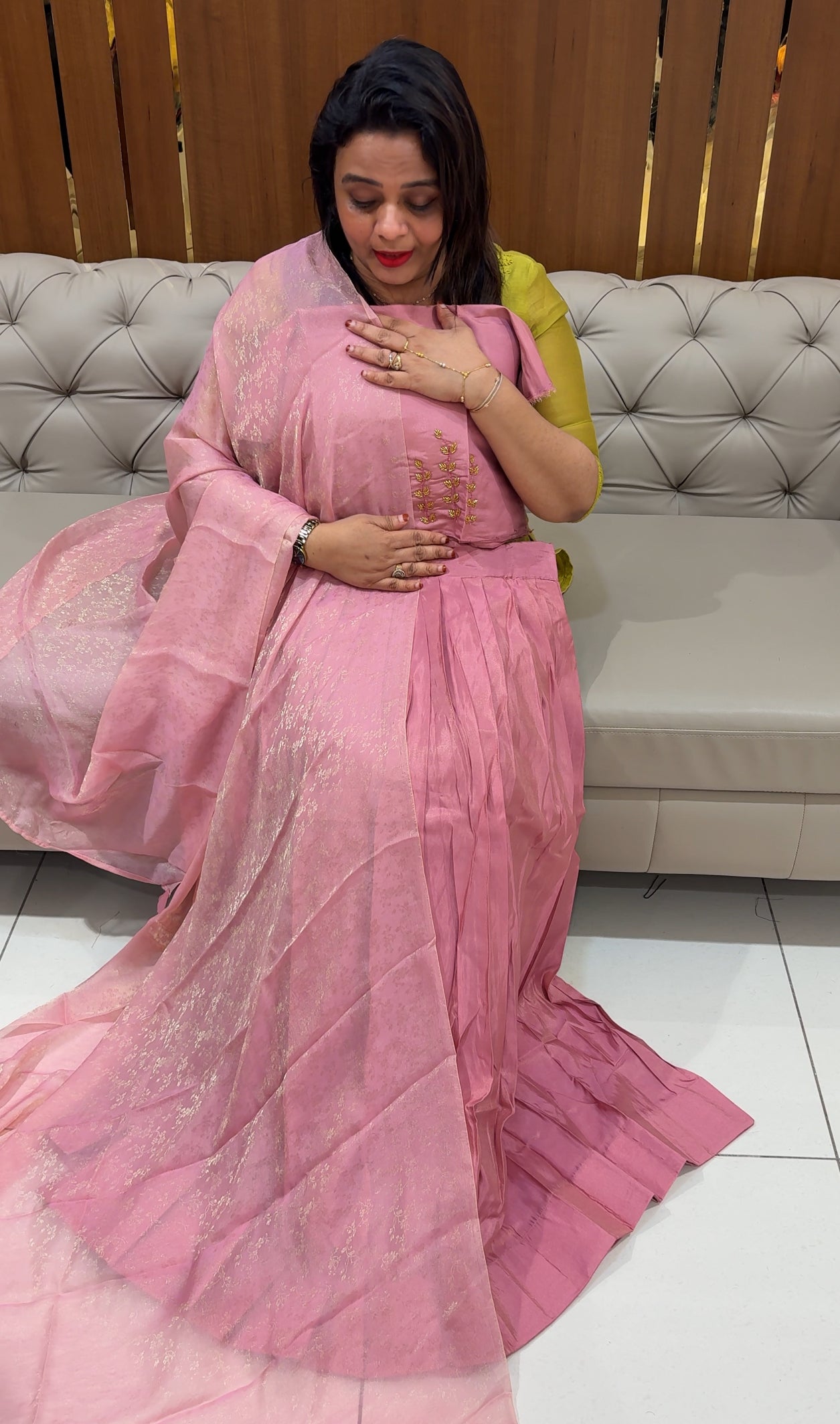 IHA'S IN-HOUSE TISSUE SEMI STITCHED DHAVANI SETS - 25032