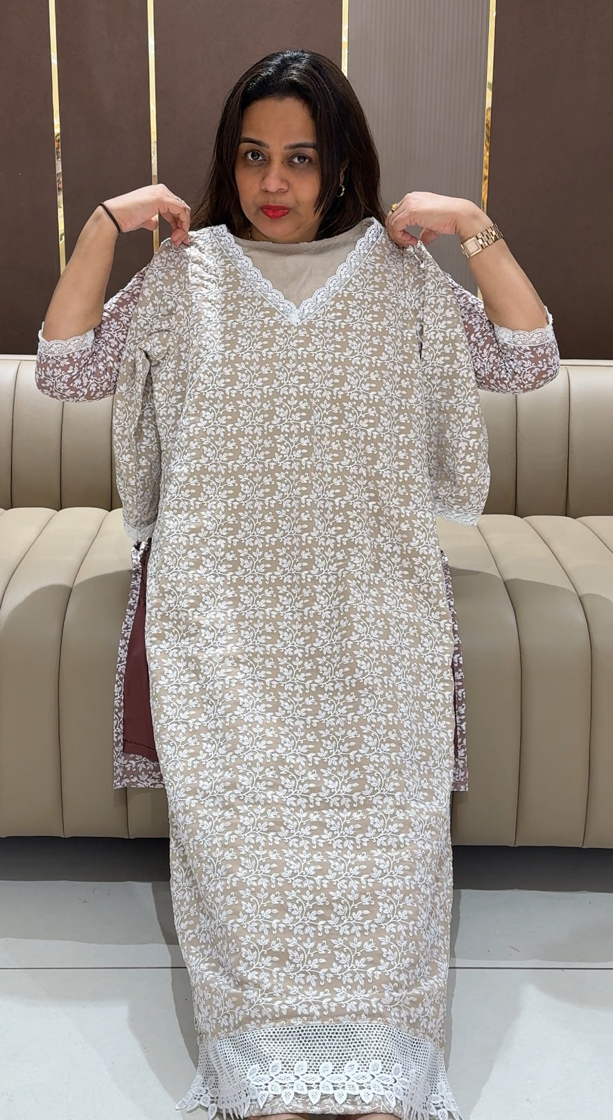 IHA'S IN-HOUSE CHIKANKARI LONG TOPS - IHA 21785