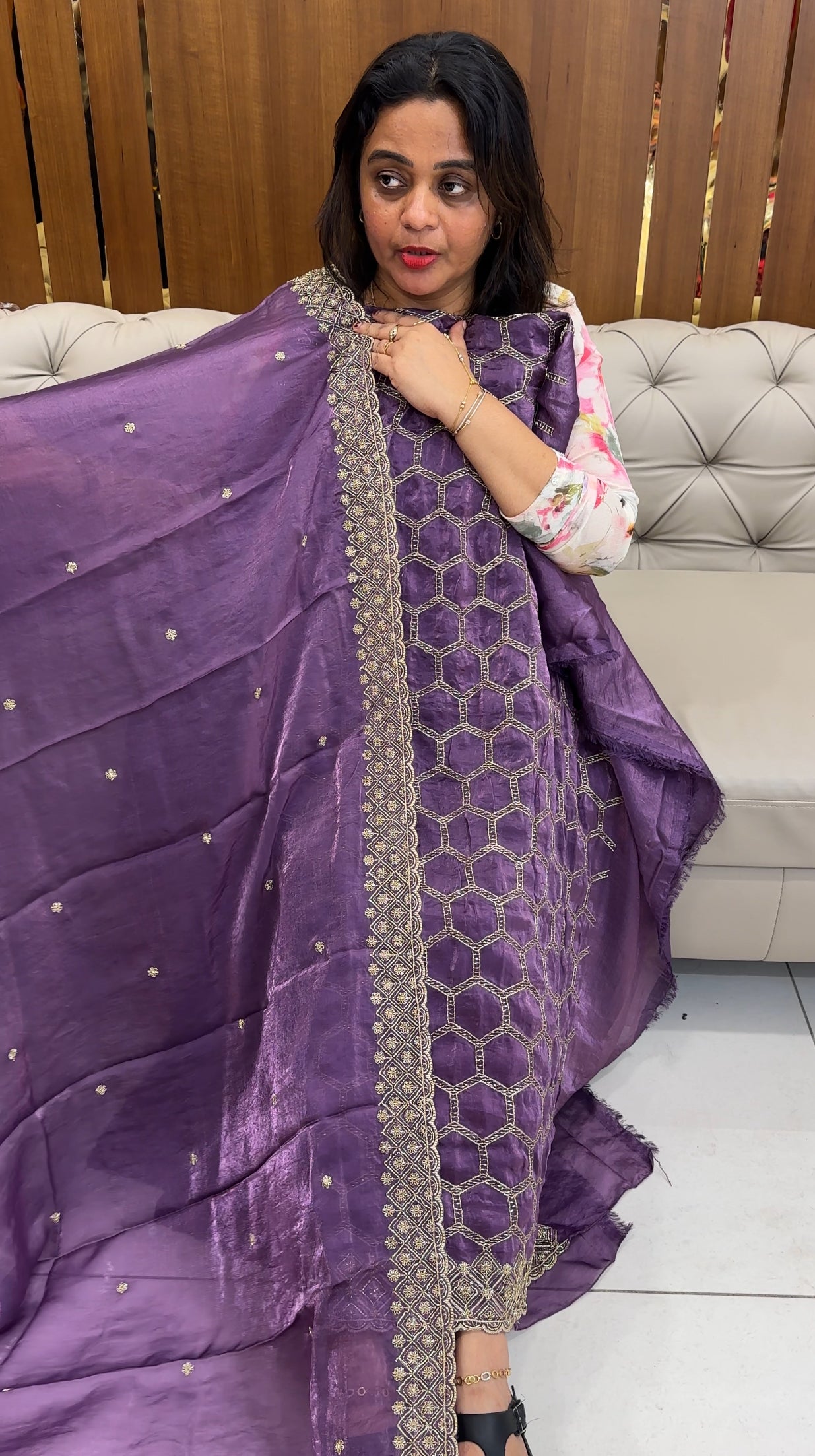 VELVET ORGANZA UNSTITCHED SALWAR SUITS - IHA 26114