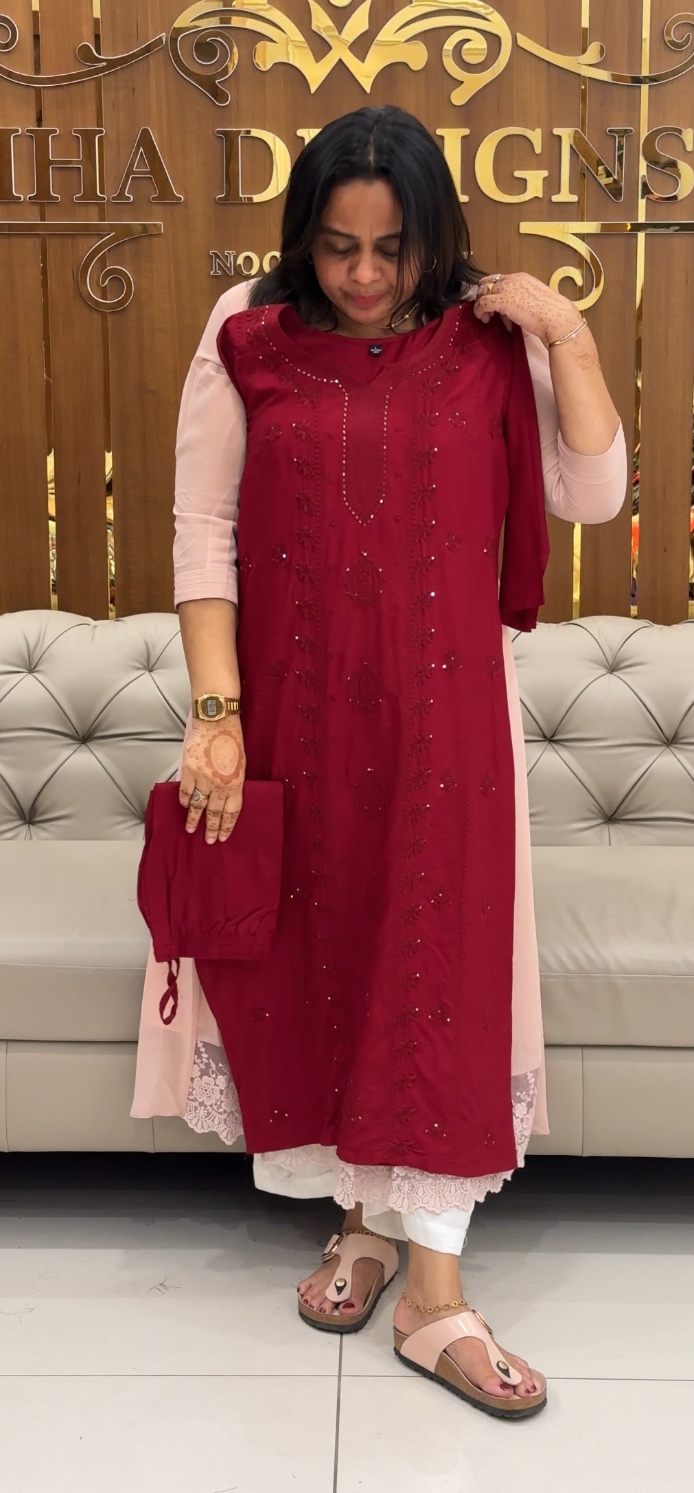 LUCKNOWI CHIKANKARI TOP AND BOTTOM - IHA 27455