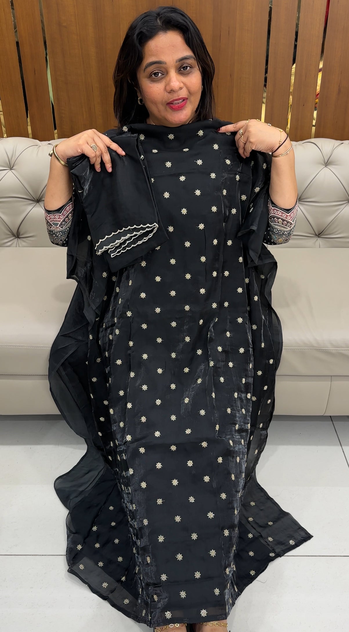 VELVET ORGANZA UNSTITCHED SALWAR SUITS - IHA 25981