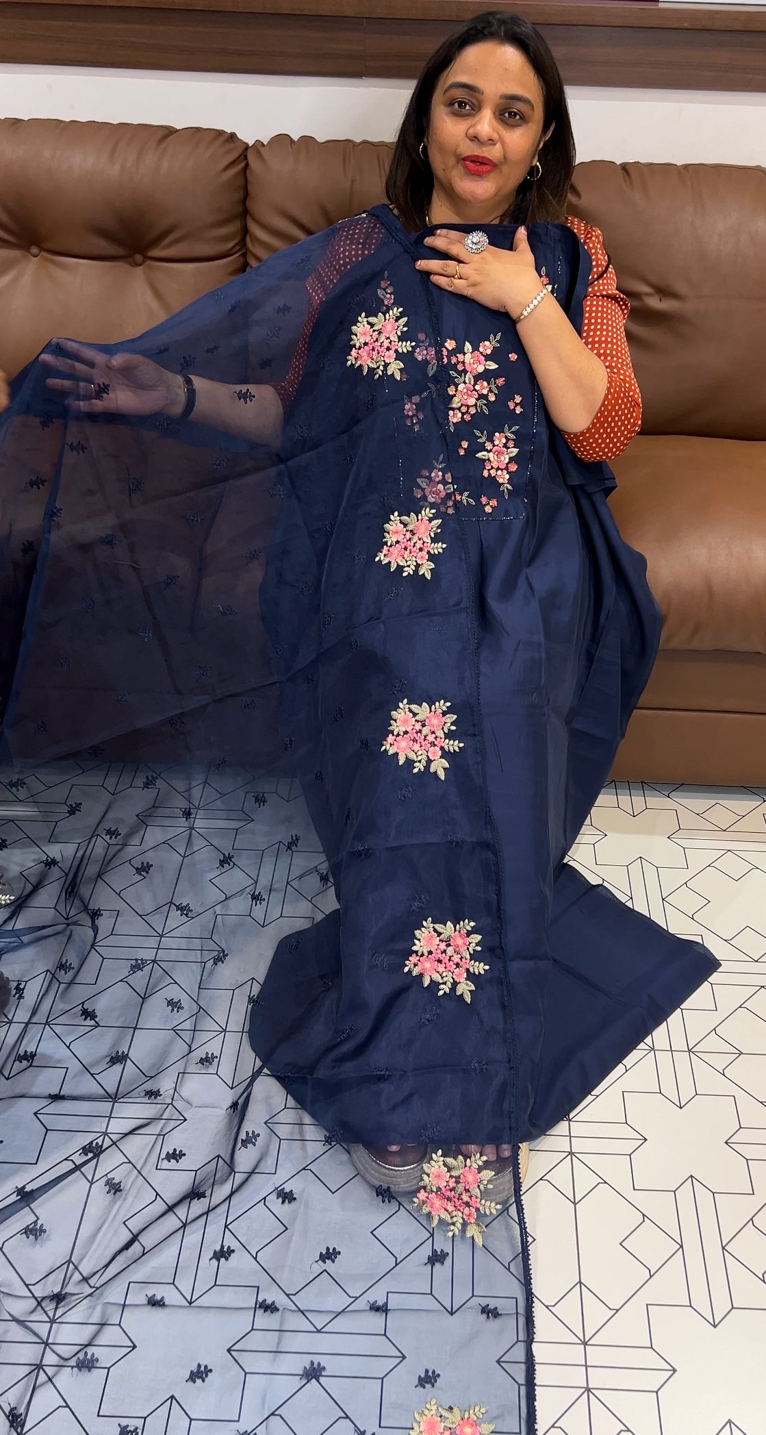 HAND WORKED UNSTITCHED SALWAR SUITS - IHA 22802