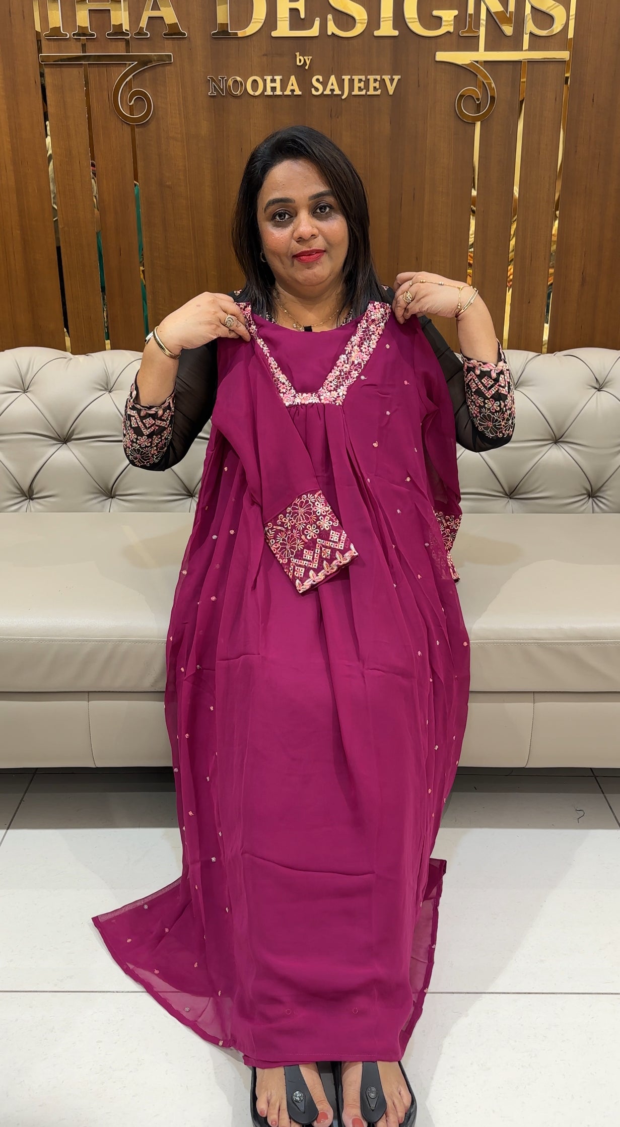 FAUX GEORGETTE LONG ALINE TOPS - IHA 25012