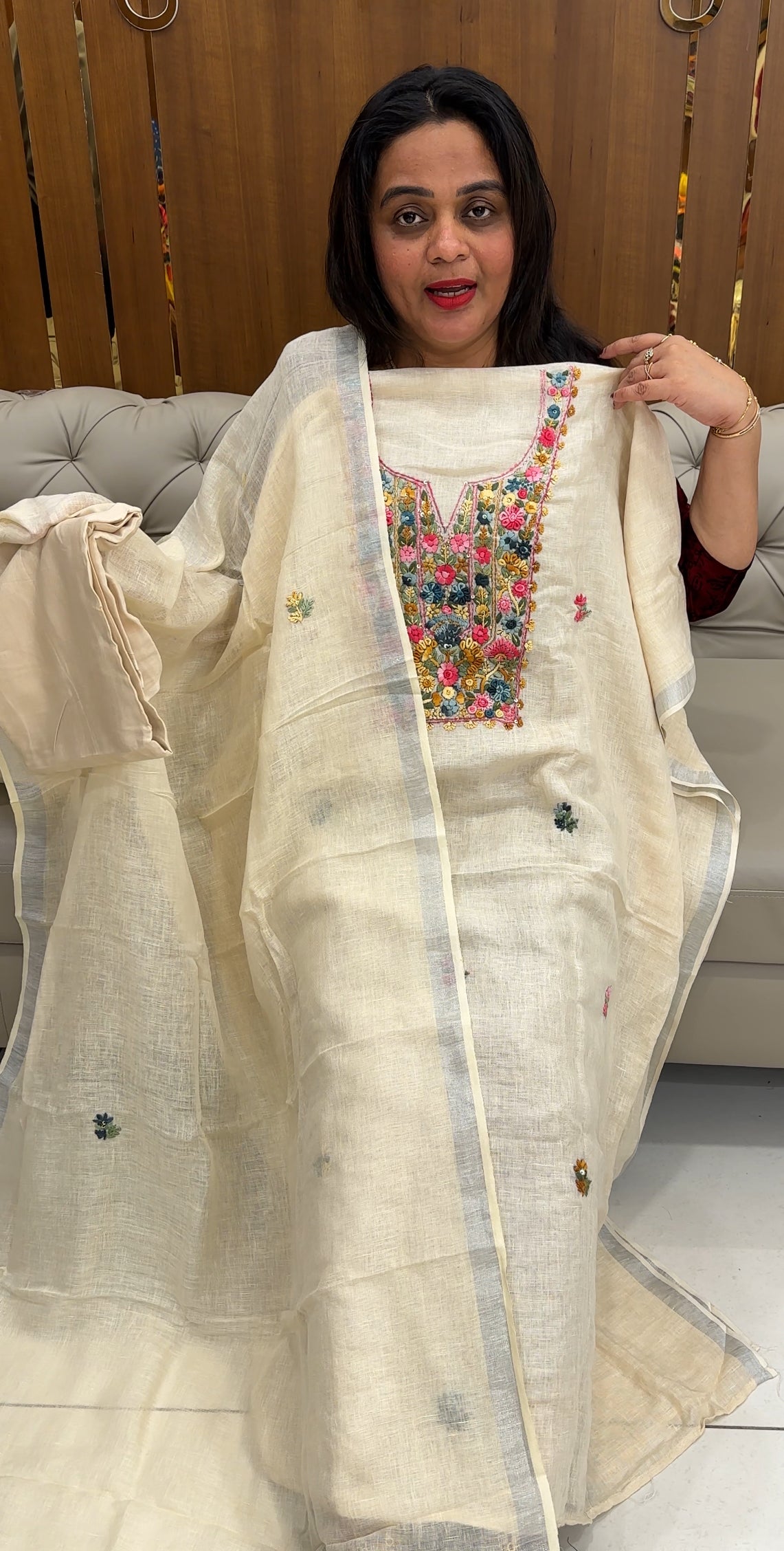 HANDWORKED LINEN UNSTITCHED SALWAR SUITS - IHA 26034