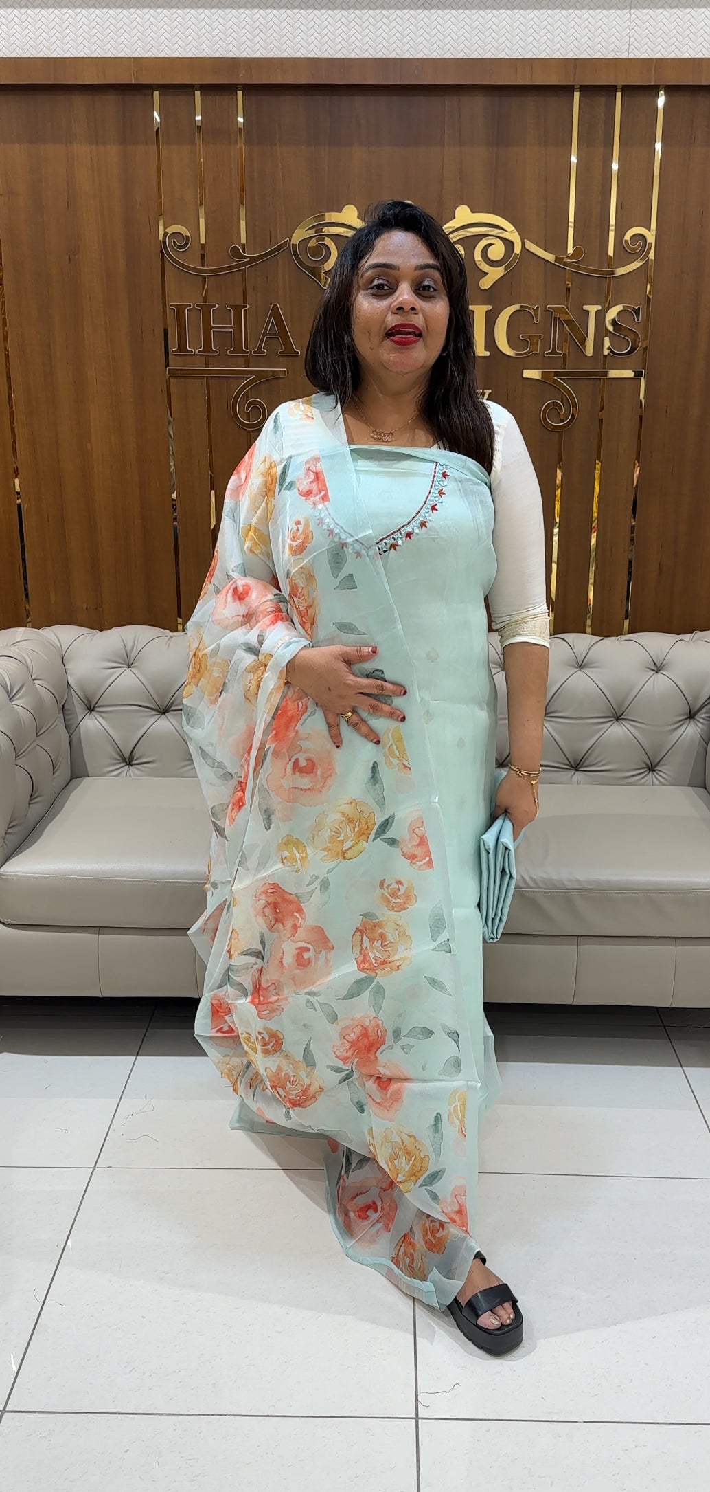 NYLON ORANGAZA UNSTITCHED SALWAR SUITS - IHA 24494