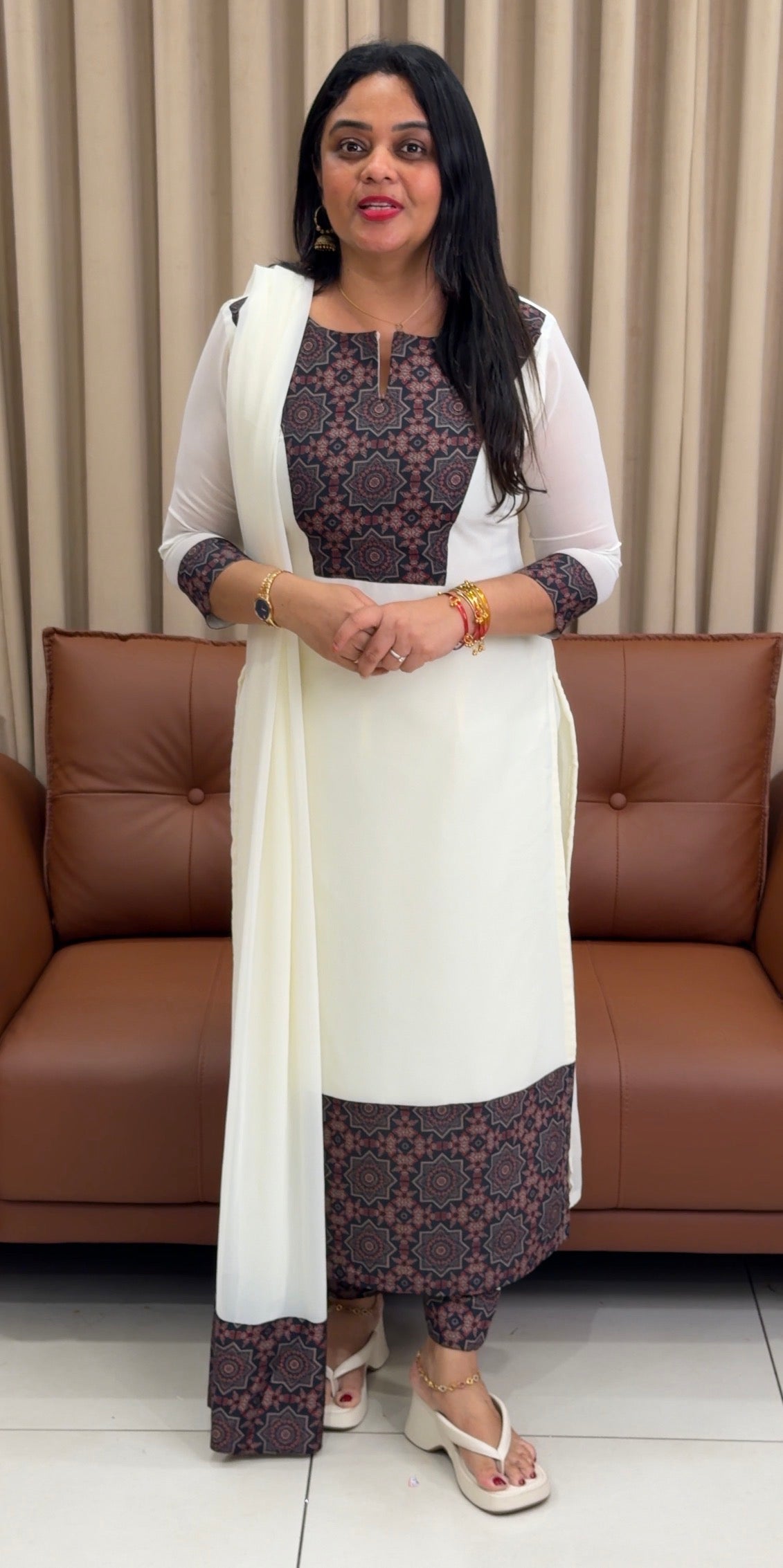 IHA'S IN-HOUSE GEORGETTE SLITTED TOP,BOTTOM AND DUPATTA - IHA 33845