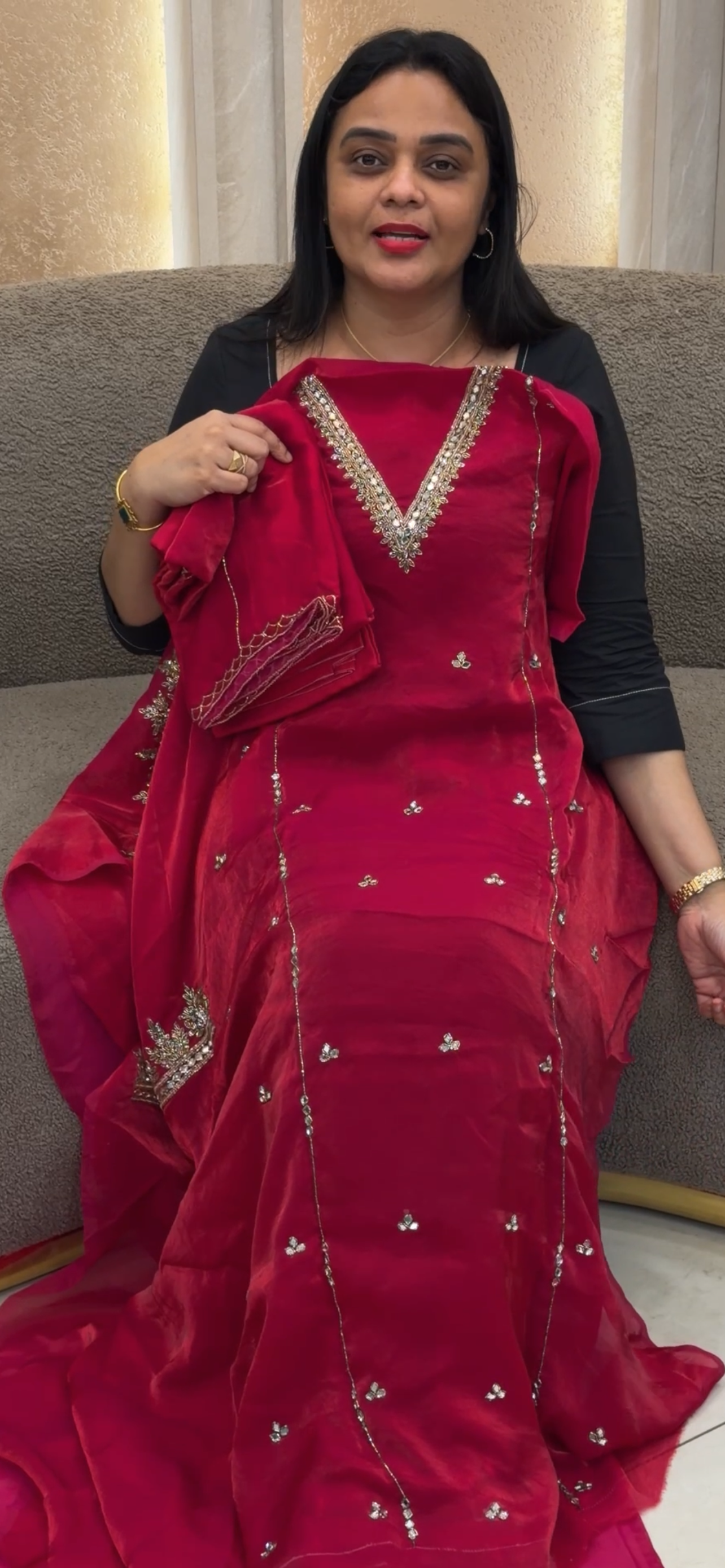 VELVET ORGANZA UNSTITCHED SALWAR SUITS - IHA 34369