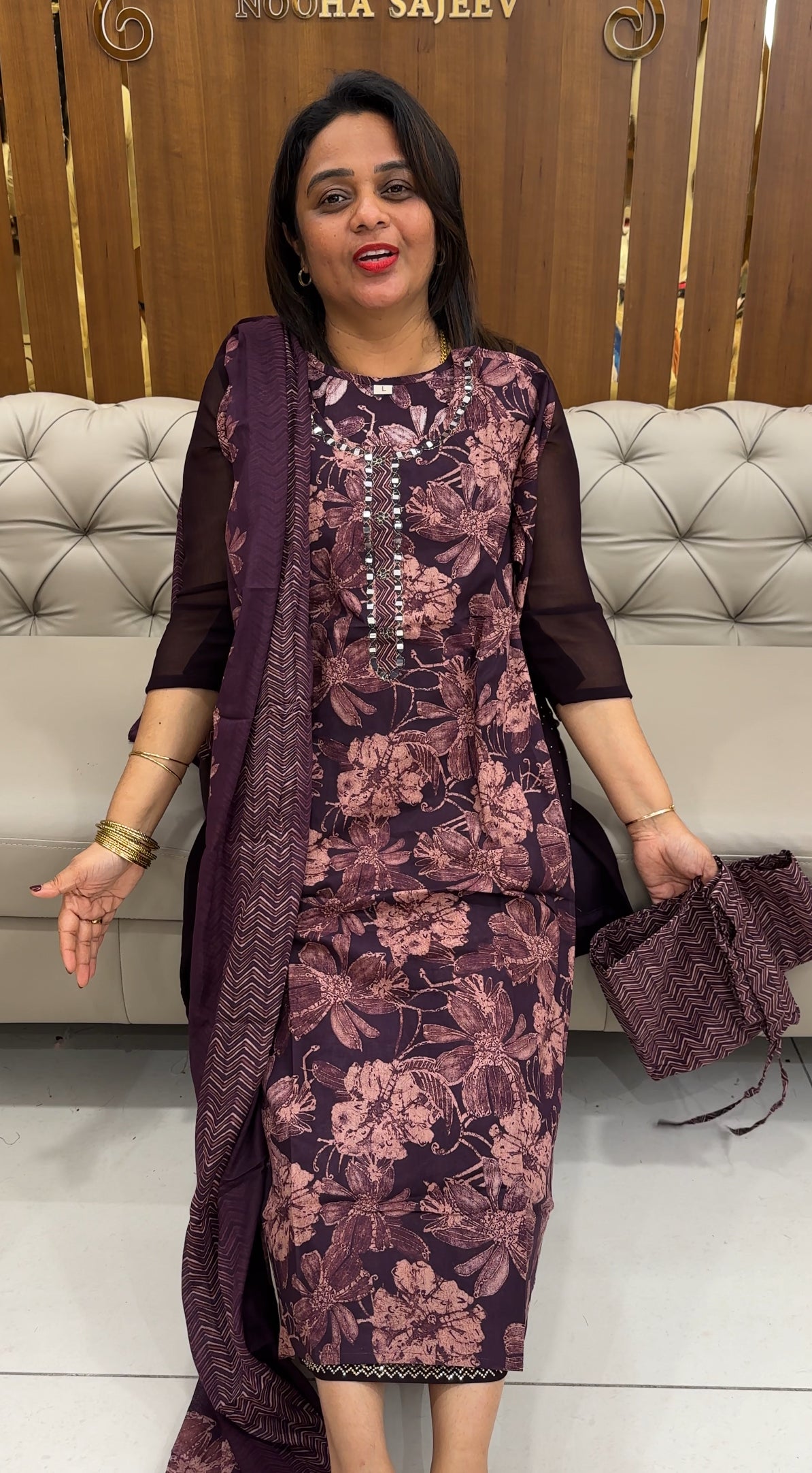 COTTON LONG SLITTED TOP, BOTTOM AND DUPATTA - IHA 25601