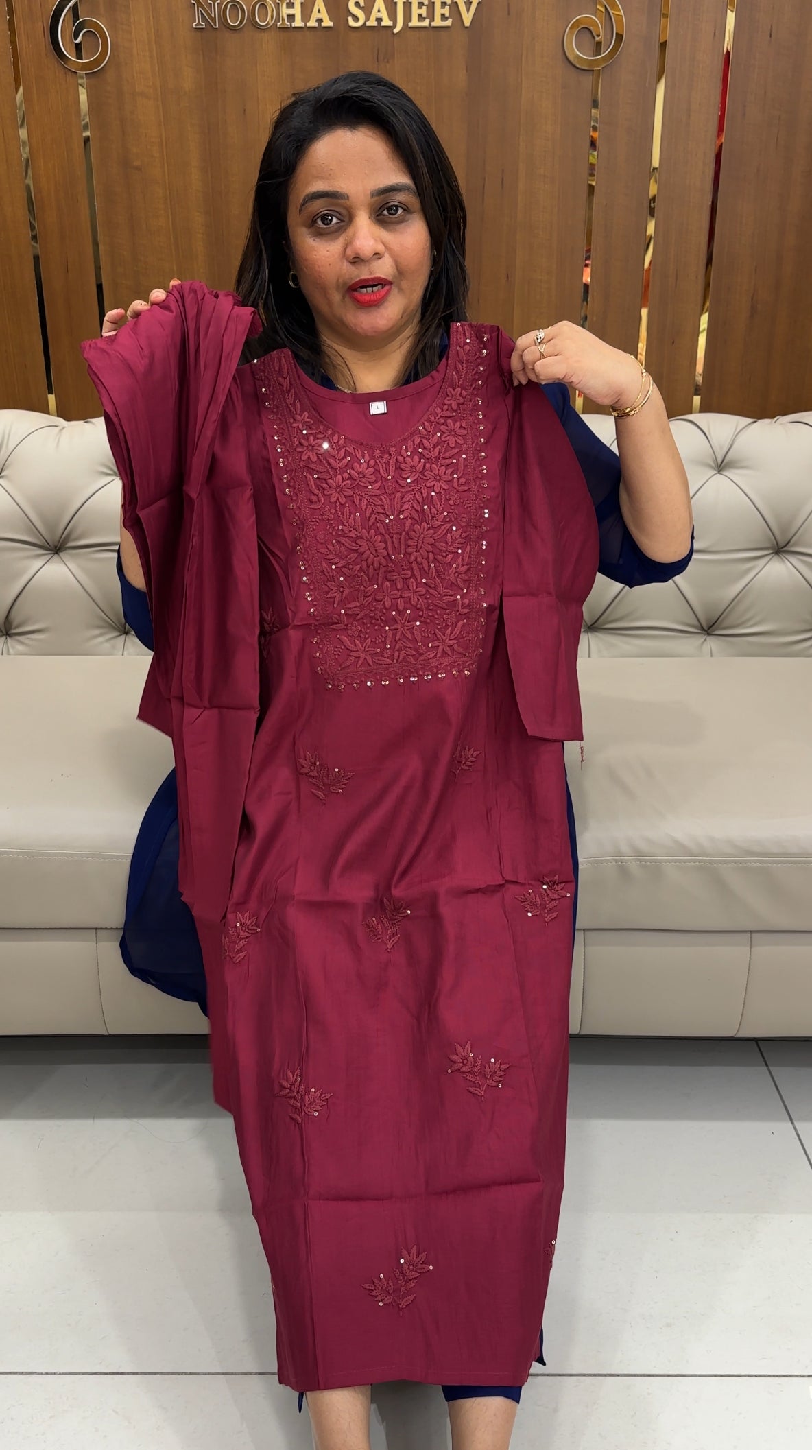 SEMI RAW SILK LONGG TOP AND BOTTOM - IHA 25873