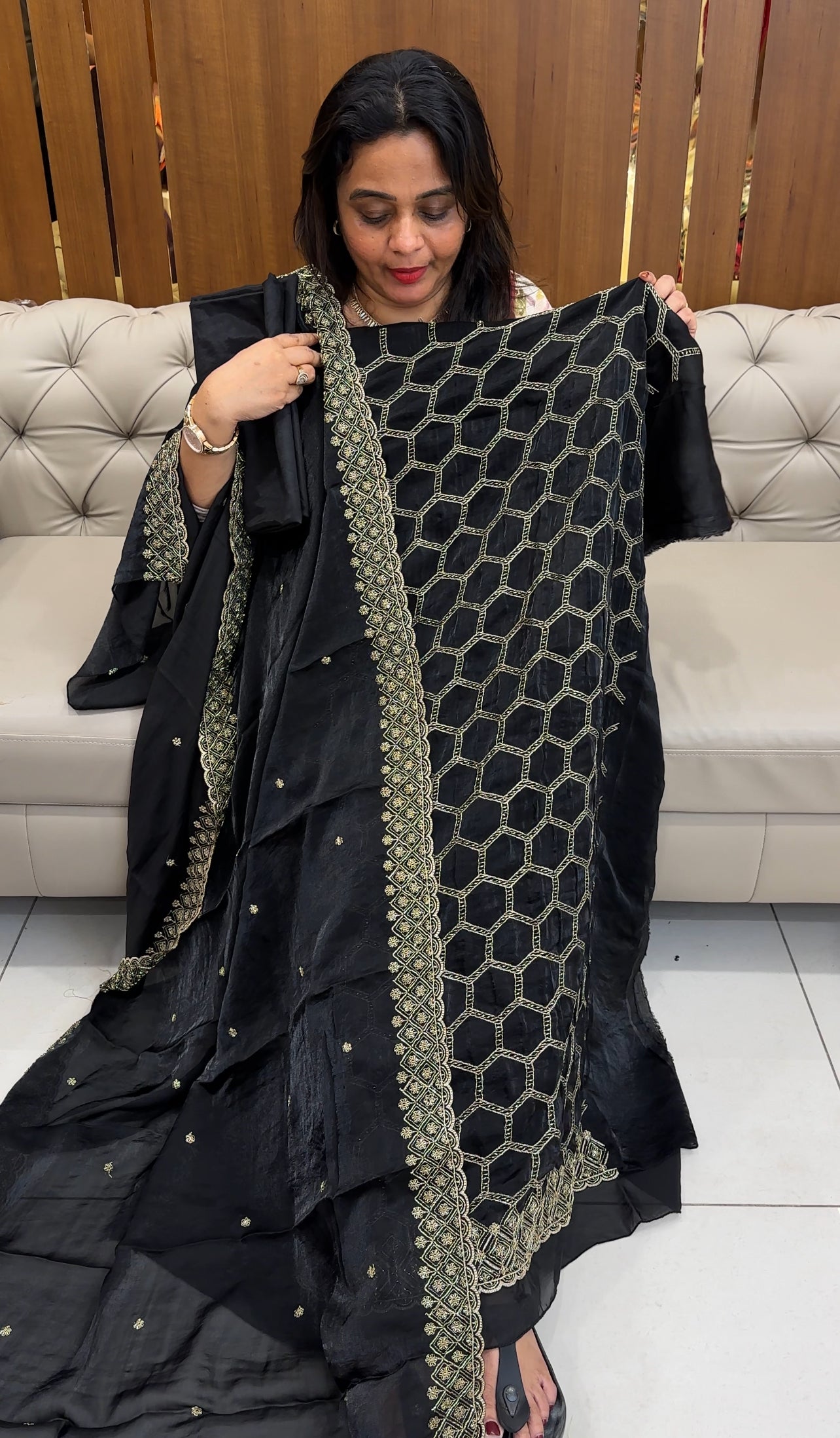 VELVET ORGANZA UNSTITCHED SALWAR SUITS - IHA 26114