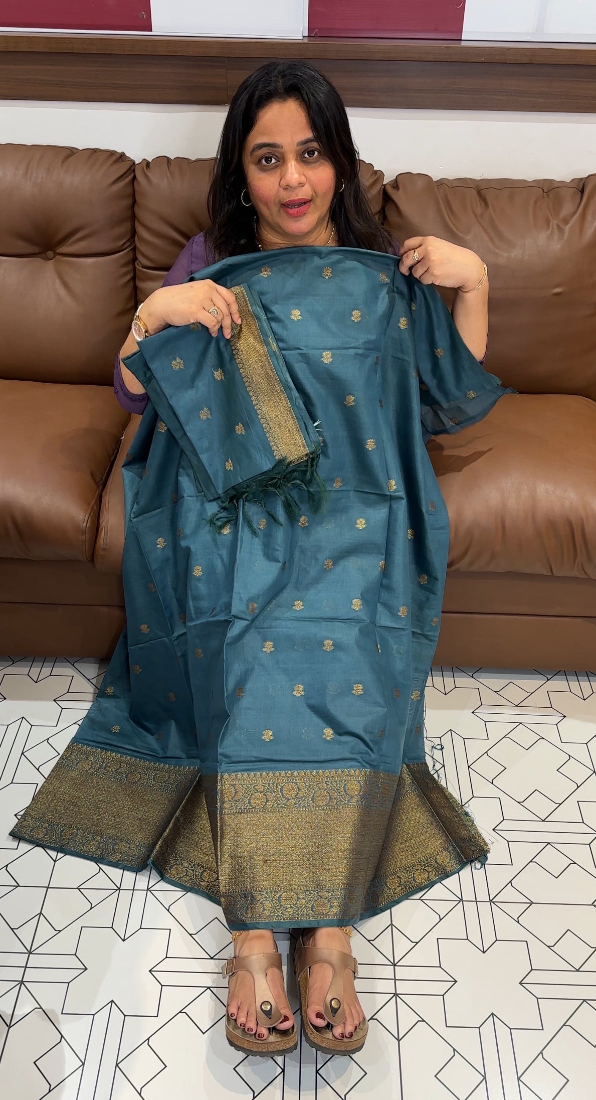 MUL CHANDERI UNSTITCHED SALWAR SUITS - IHA 27169