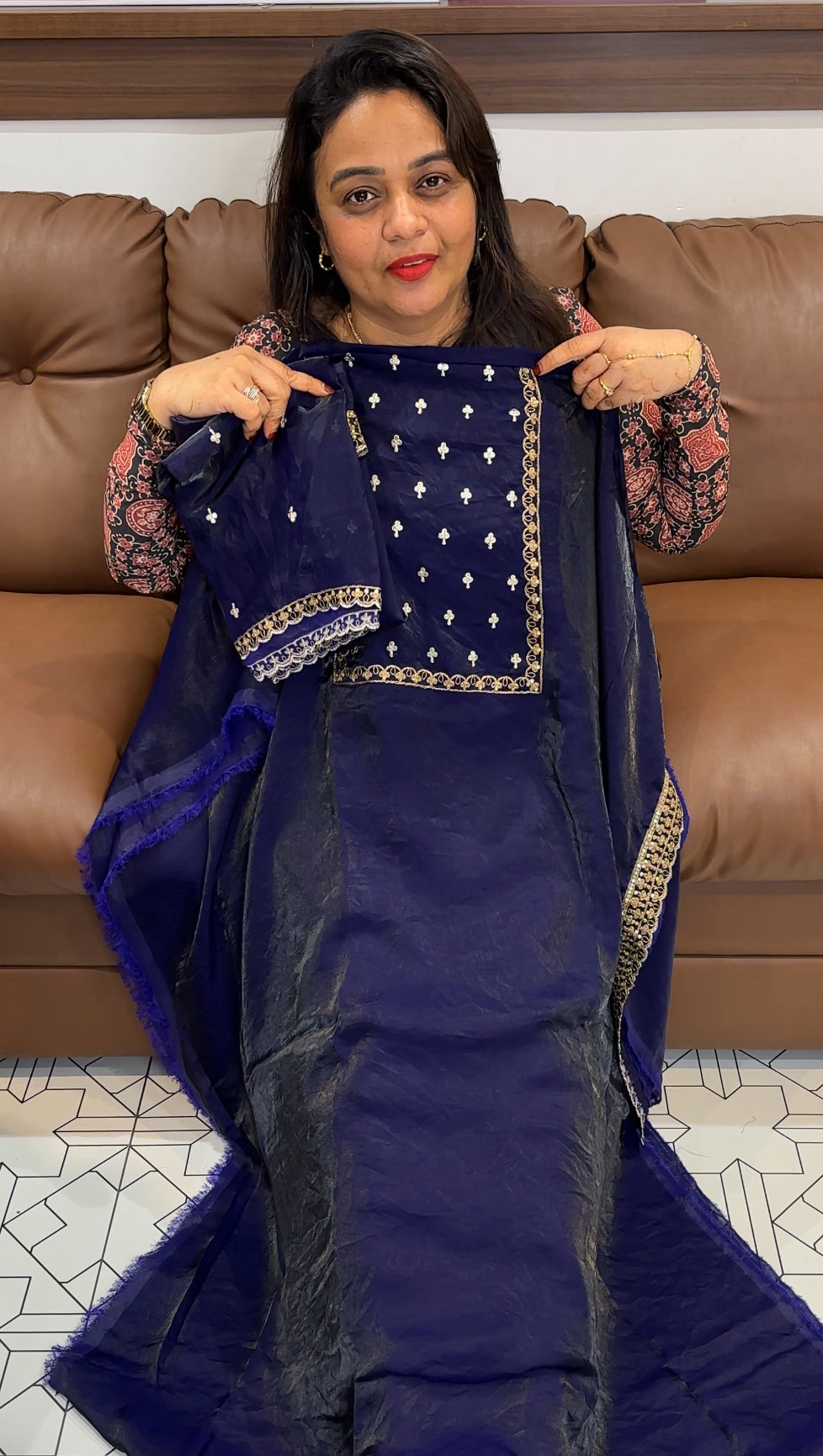 VELVET ORGANZA UNSTITCHED SALWAR SUITS - IHA 23960