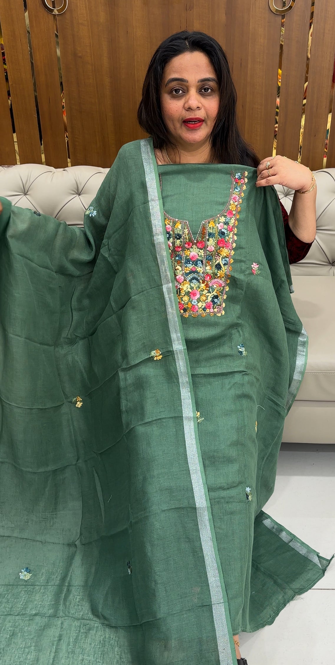 HANDWORKED LINEN UNSTITCHED SALWAR SUITS - IHA 26034