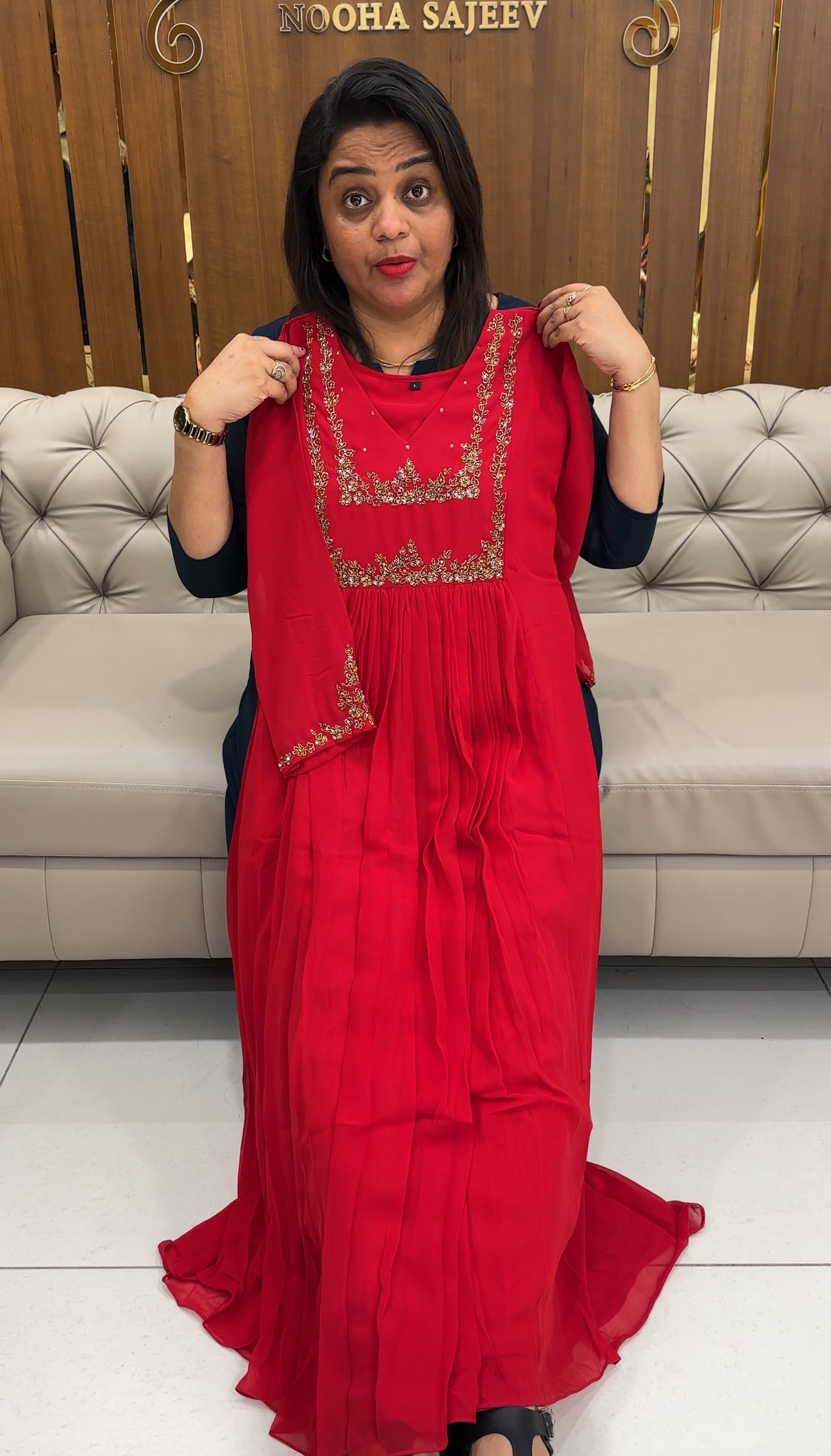 FAUX GEORGETTE LONG ALINE TOPS - IHA 25877
