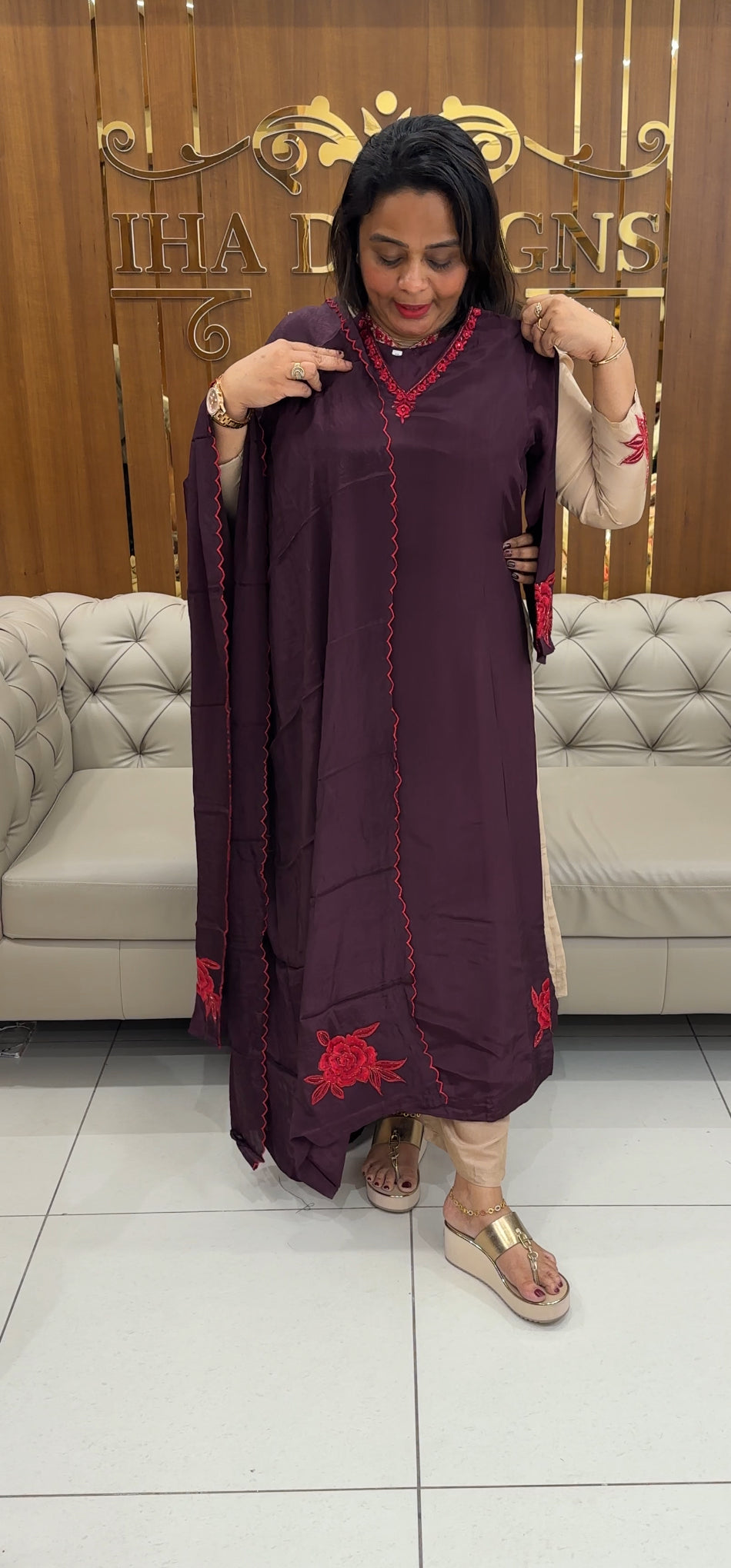 CRAPE SILK SLITTED TOP,BOTTOM AND DUPATTA - IHA 25750