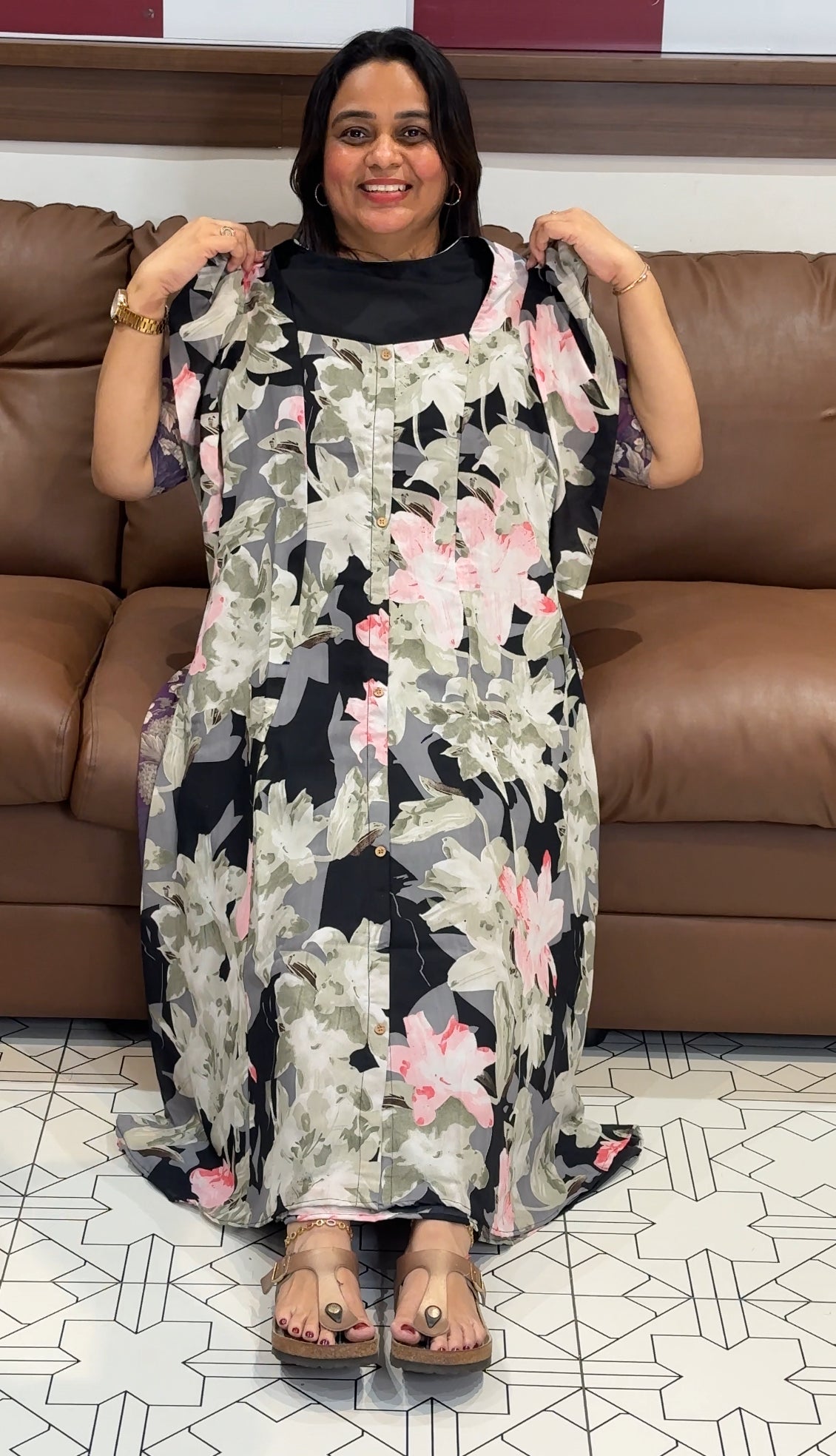 PRINTED GEORGETTE A-LINE FROCK - IHA 27328