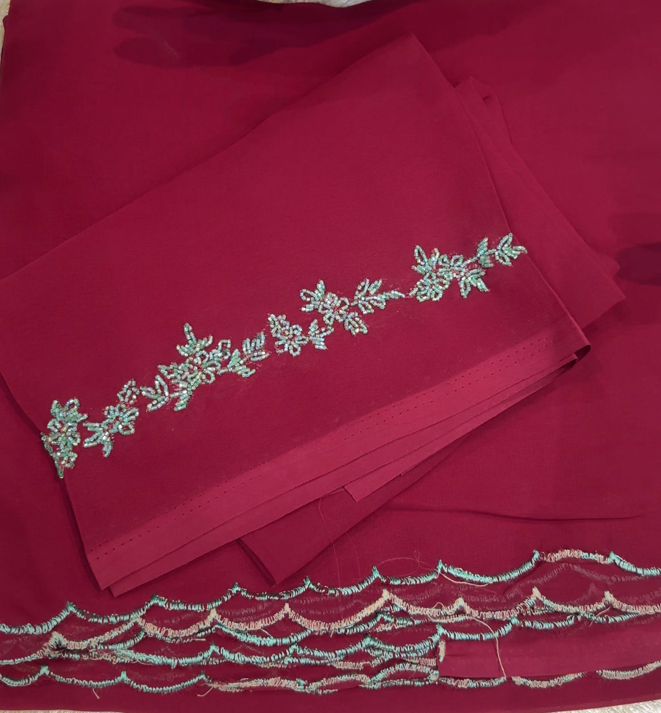 HAND WORKED GEORGETTE SAREES - IHA 27818