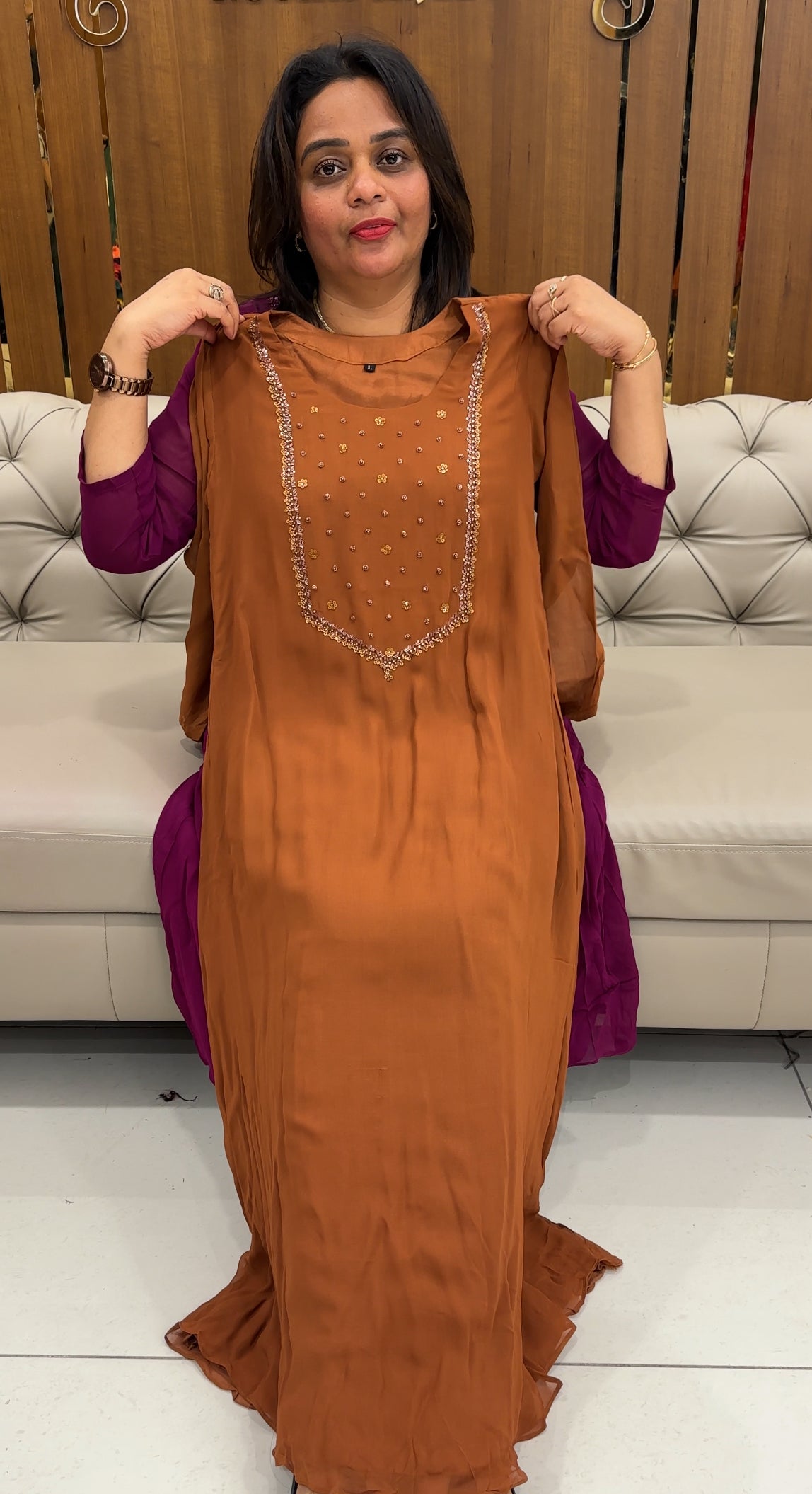 HAND WORKED GEORGETTE ALINE TOPS - IHA 25894