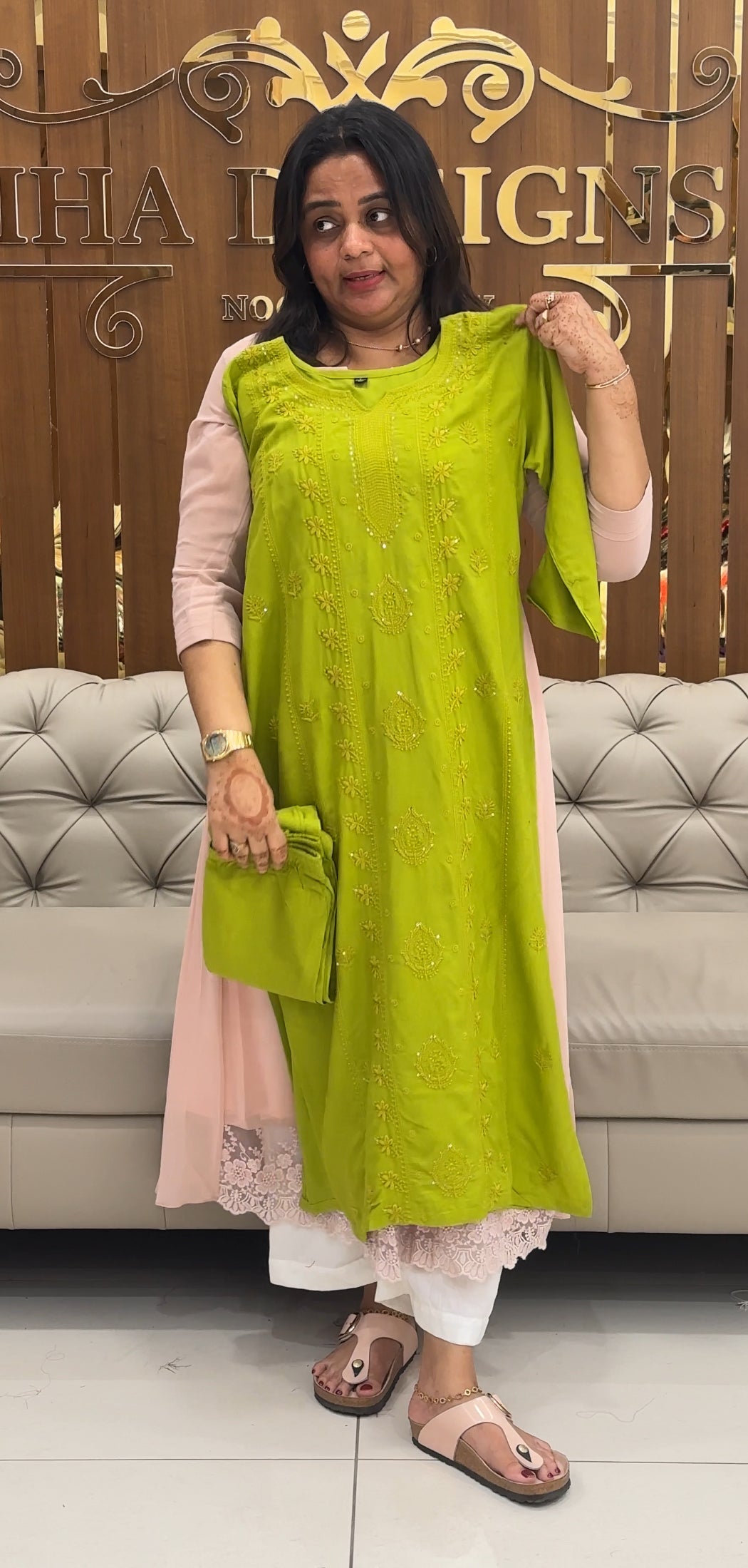 LUCKNOWI CHIKANKARI TOP AND BOTTOM - IHA 27455