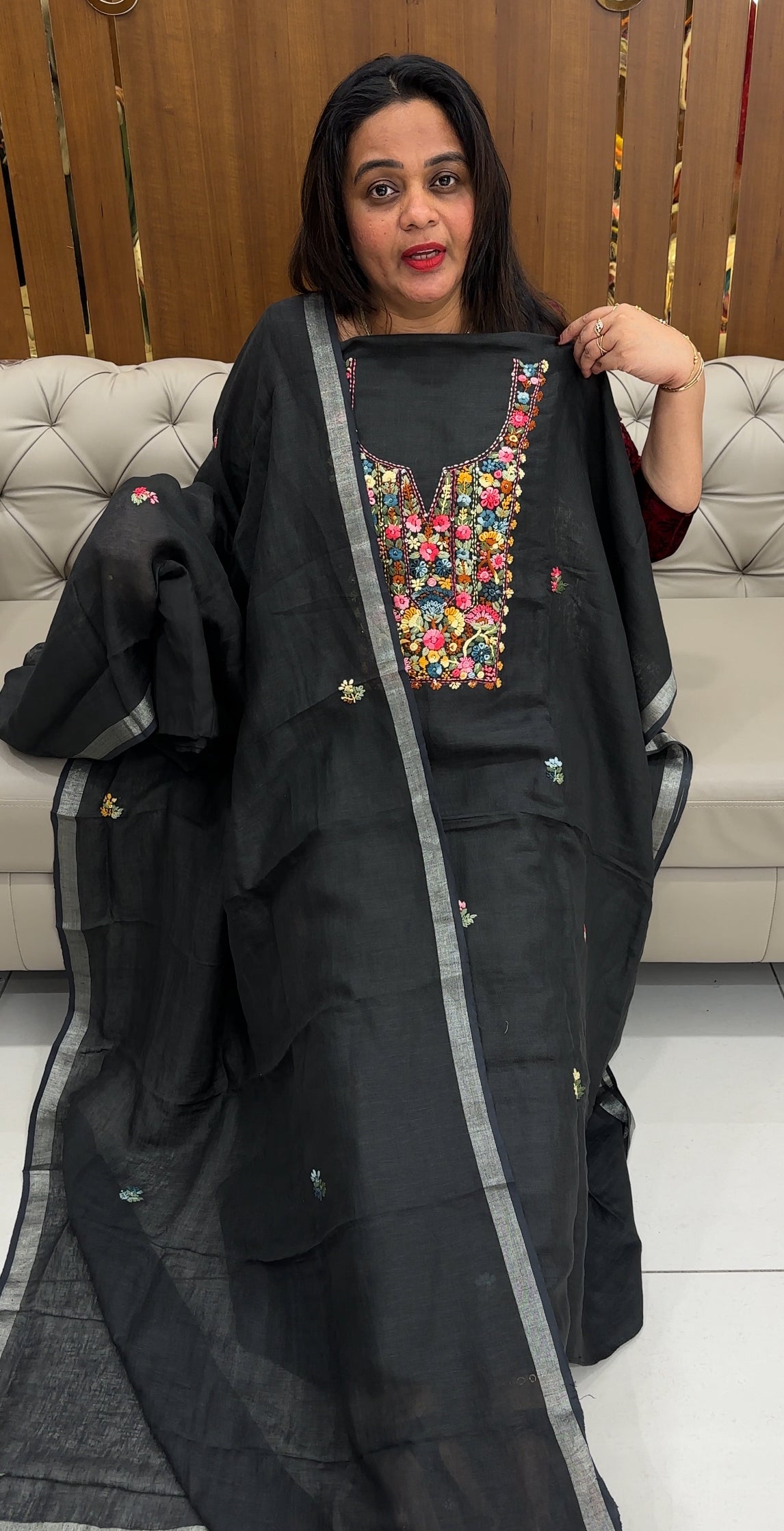 HANDWORKED LINEN UNSTITCHED SALWAR SUITS - IHA 26034