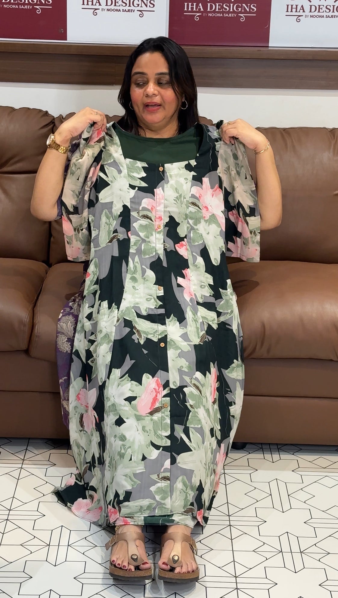 PRINTED GEORGETTE A-LINE FROCK - IHA 27328