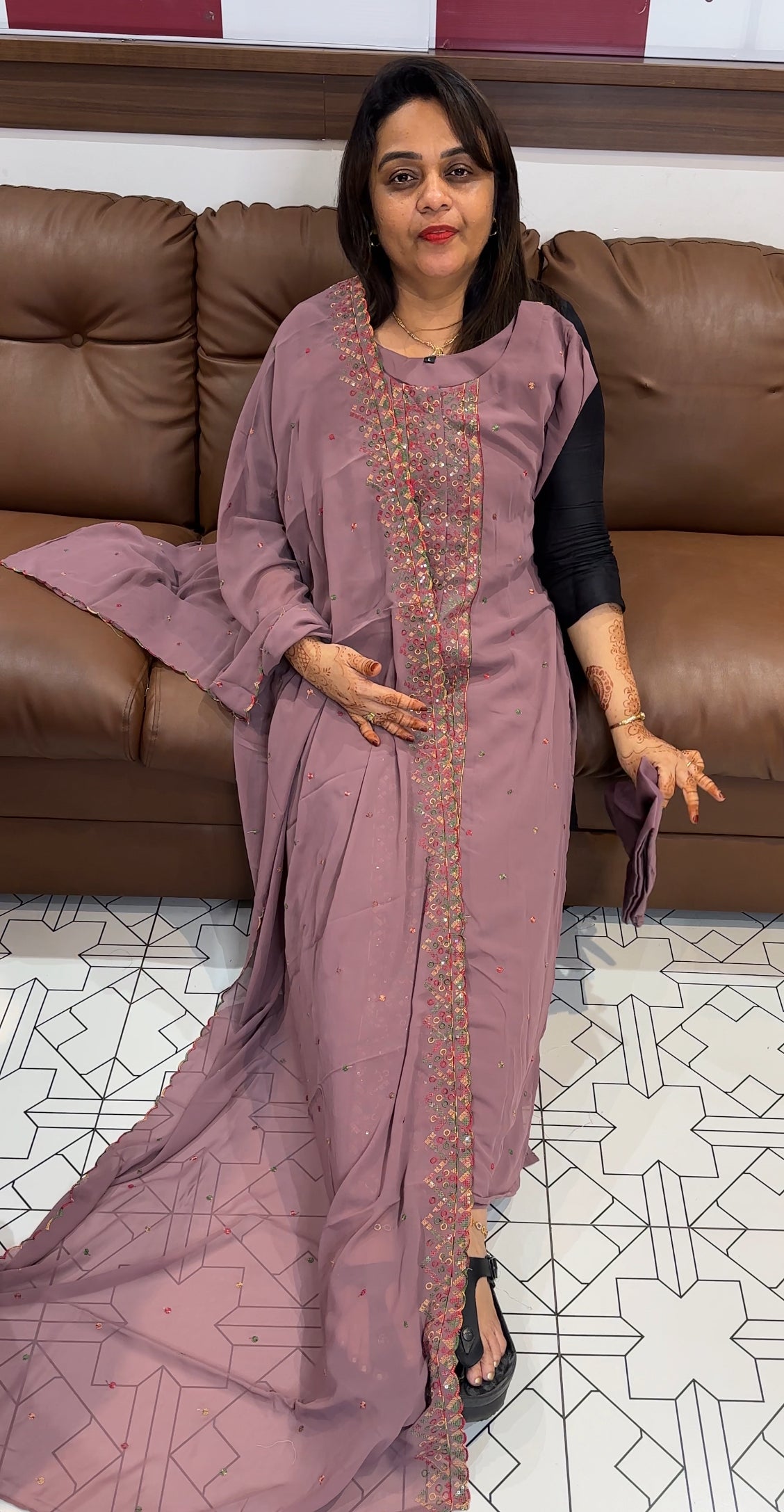 FAUX GEORGETTE TOP, BOTTOM AND DUPATTA - IHA 23743