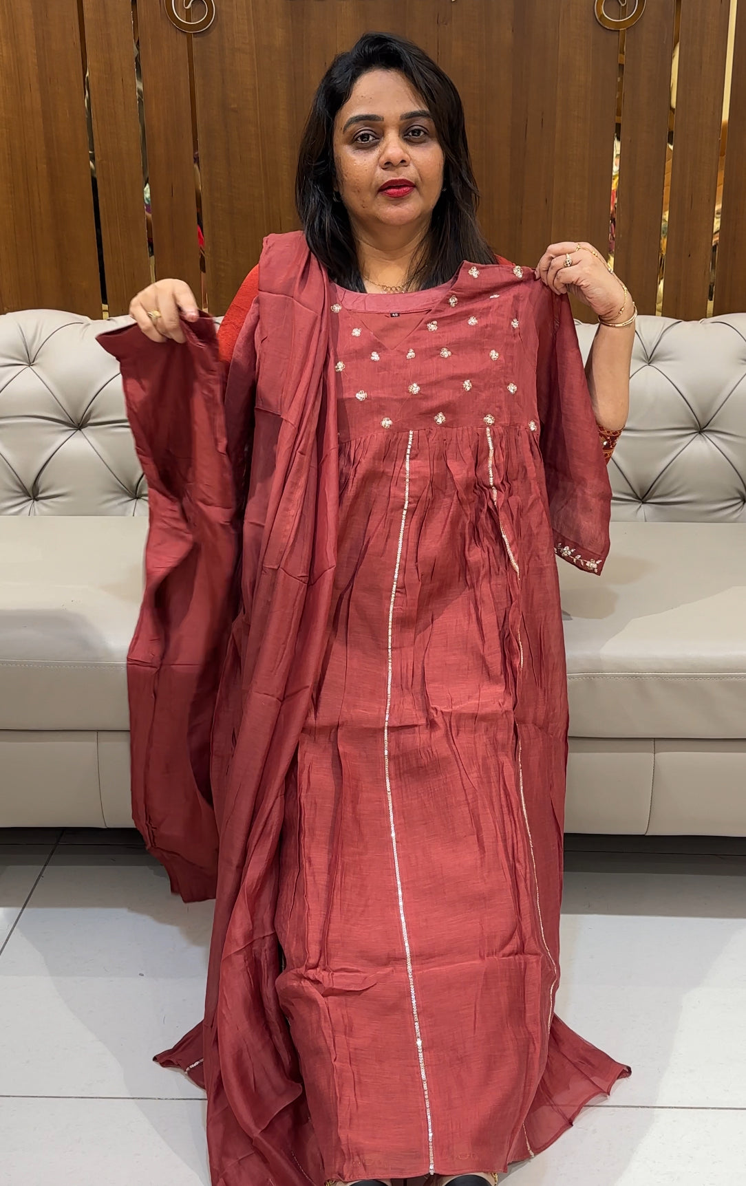 MALAI CHANDERI TOP, BOTTOM AND DUPATTA - IHA 24517