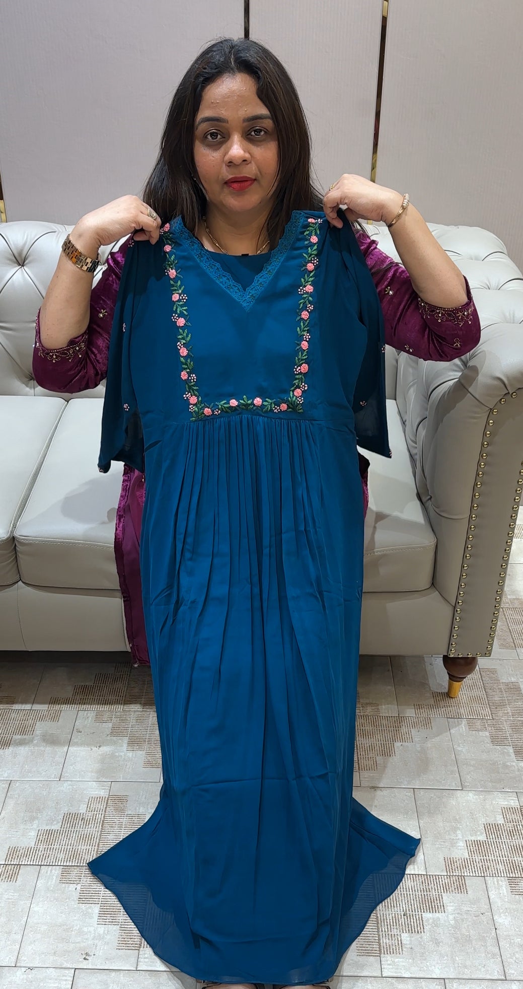 FAUX GEORGETTE LONG SLITTED TOPS - IHA 22197