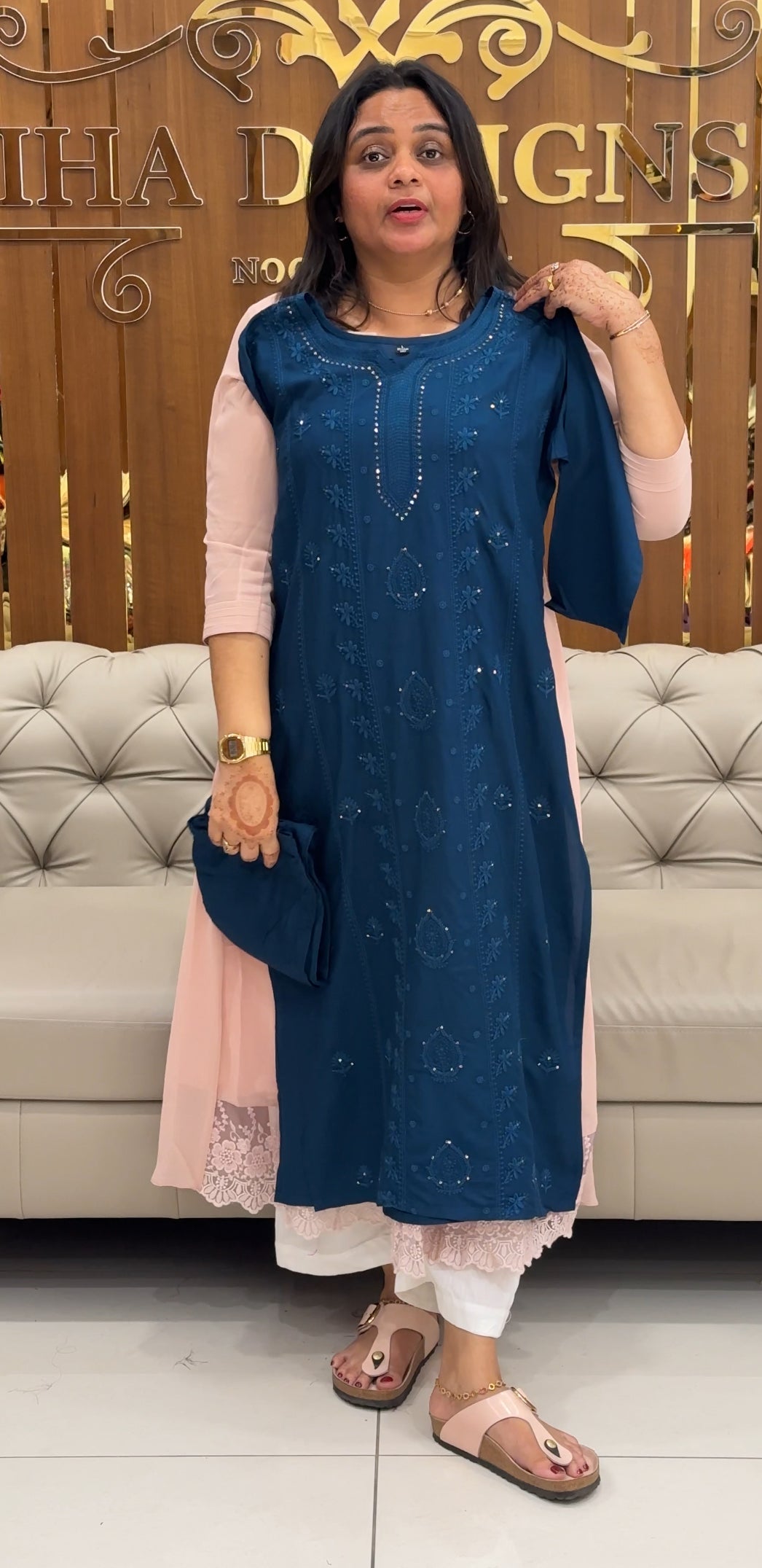 LUCKNOWI CHIKANKARI TOP AND BOTTOM - IHA 27455