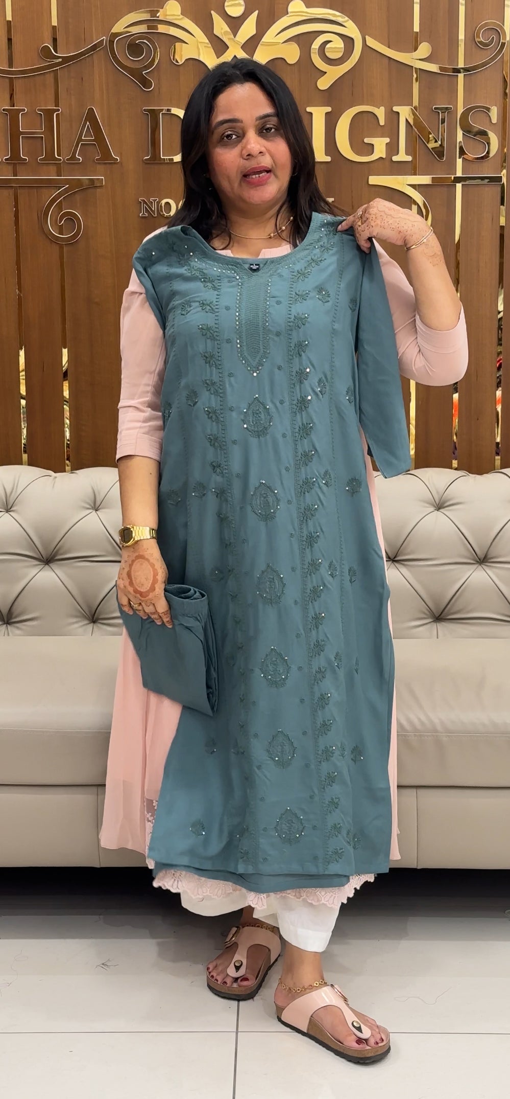 LUCKNOWI CHIKANKARI TOP AND BOTTOM - IHA 27455