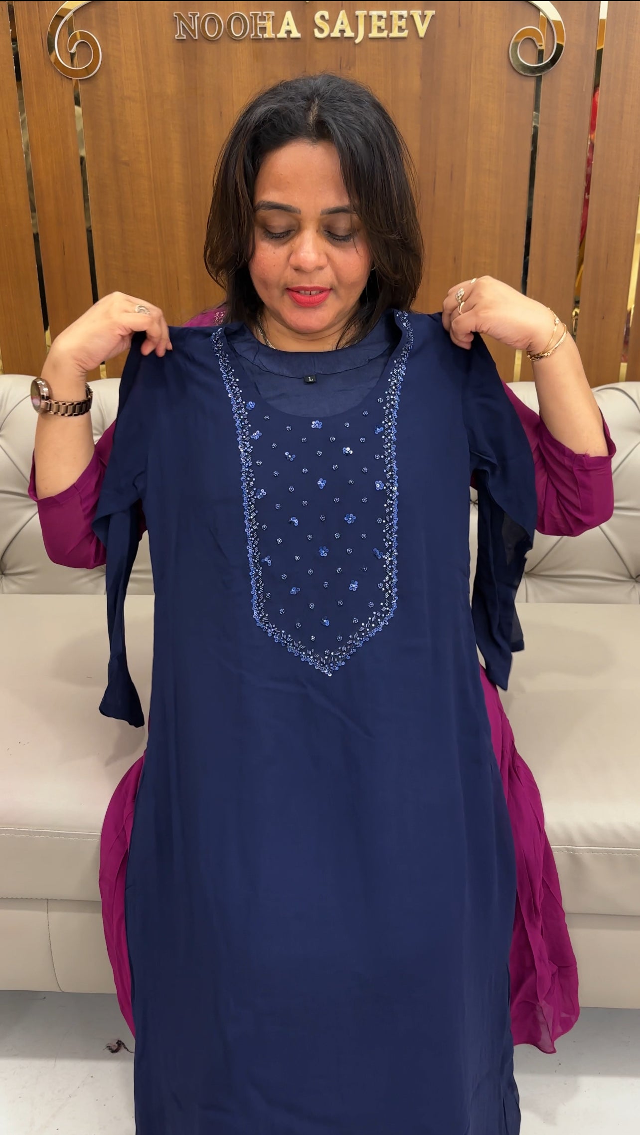 HAND WORKED GEORGETTE ALINE TOPS - IHA 25894