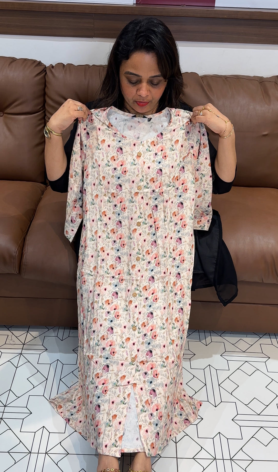 PRINTED RAYON LONG A-LINE TOPS - IHA 24905
