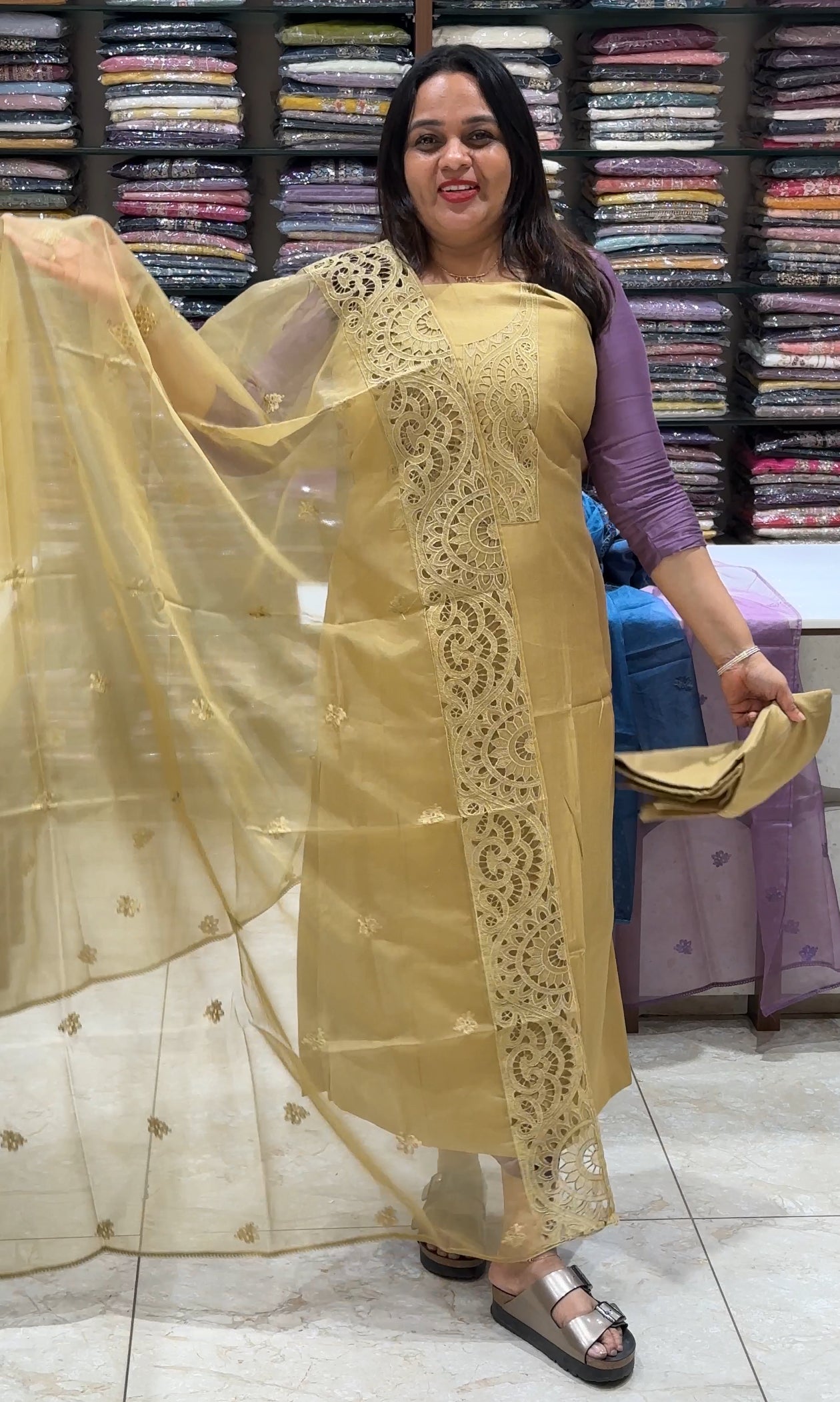CUT WORKED UNSTITCHED SALWAR SUITS - IHA 22199