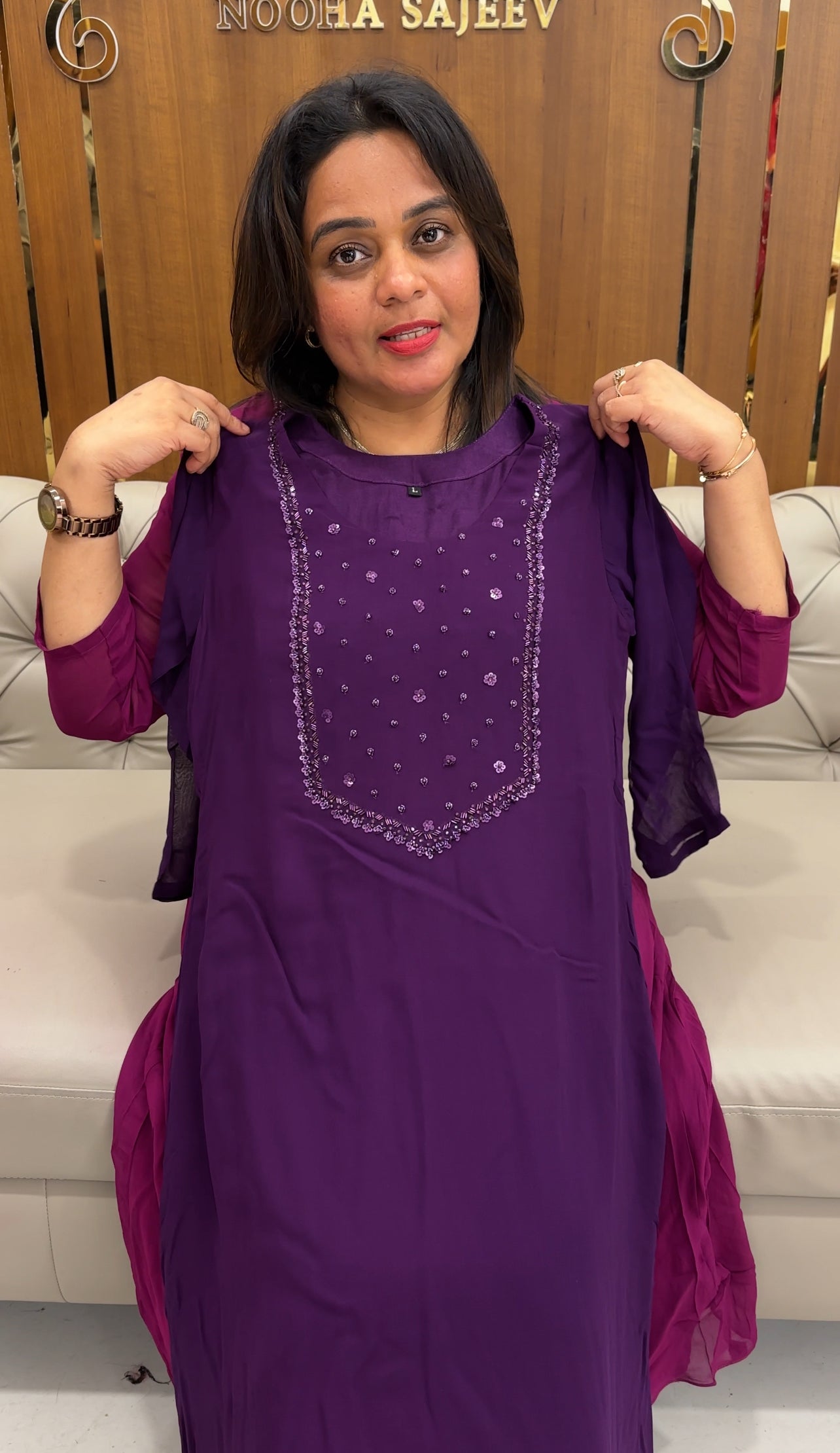 HAND WORKED GEORGETTE ALINE TOPS - IHA 25894