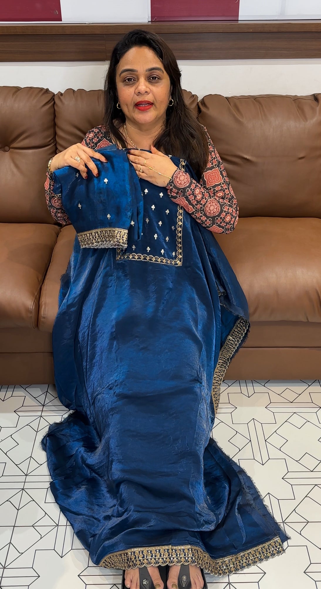 VELVET ORGANZA UNSTITCHED SALWAR SUITS - IHA 23960