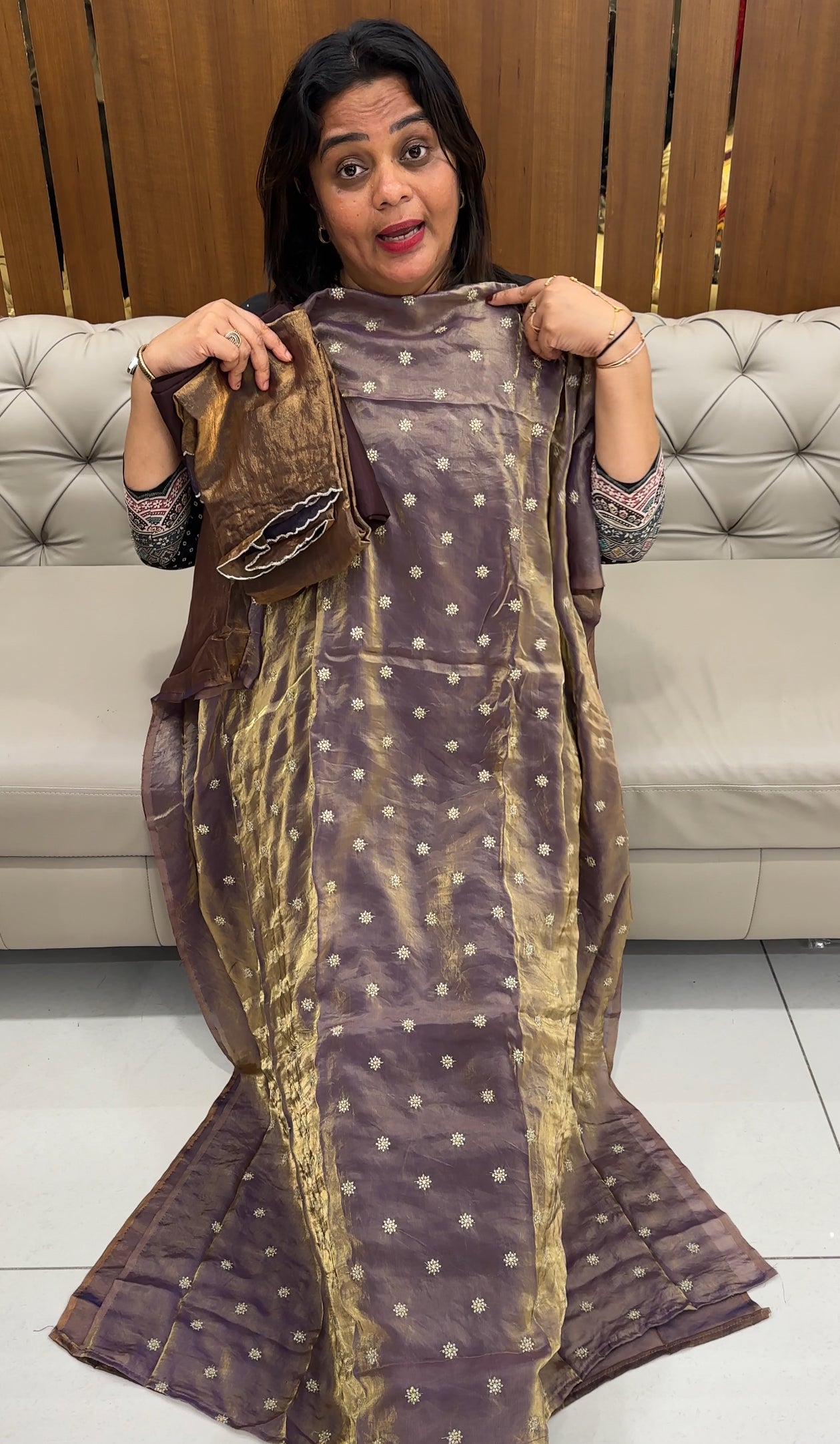 VELVET ORGANZA UNSTITCHED SALWAR SUITS - IHA 25981
