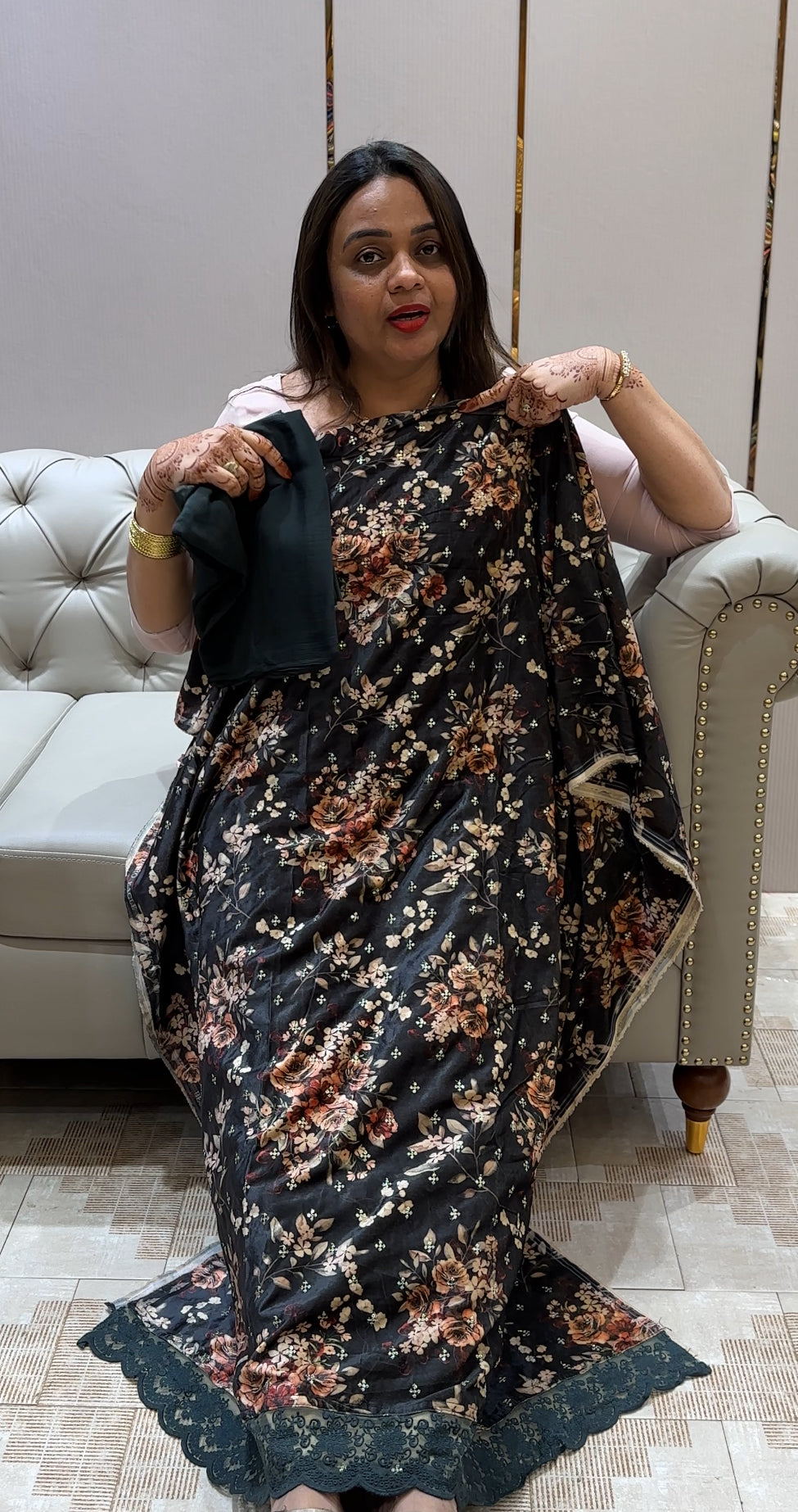 PRINTED VELVET UNSTITCHED SALWAR SUITS - IHA 21971