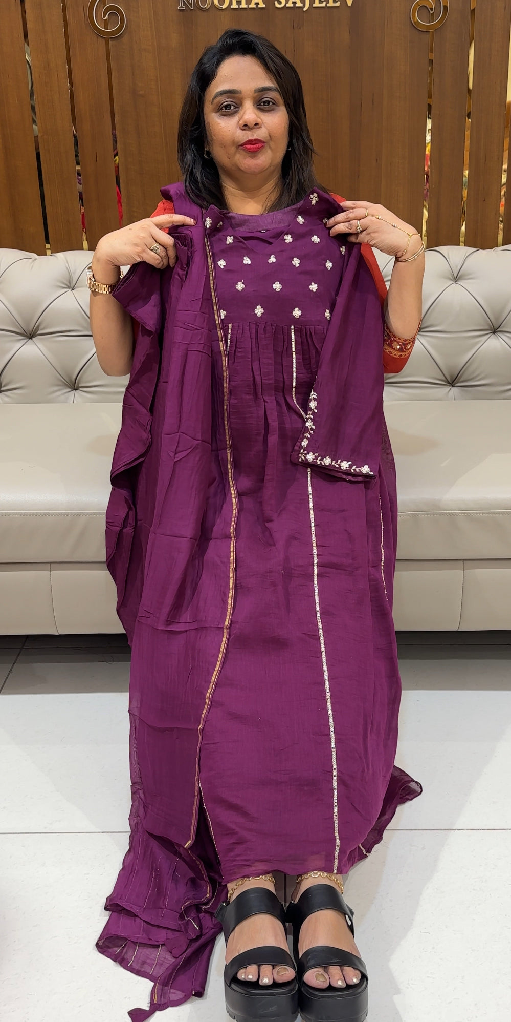 MALAI CHANDERI TOP, BOTTOM AND DUPATTA - IHA 24517
