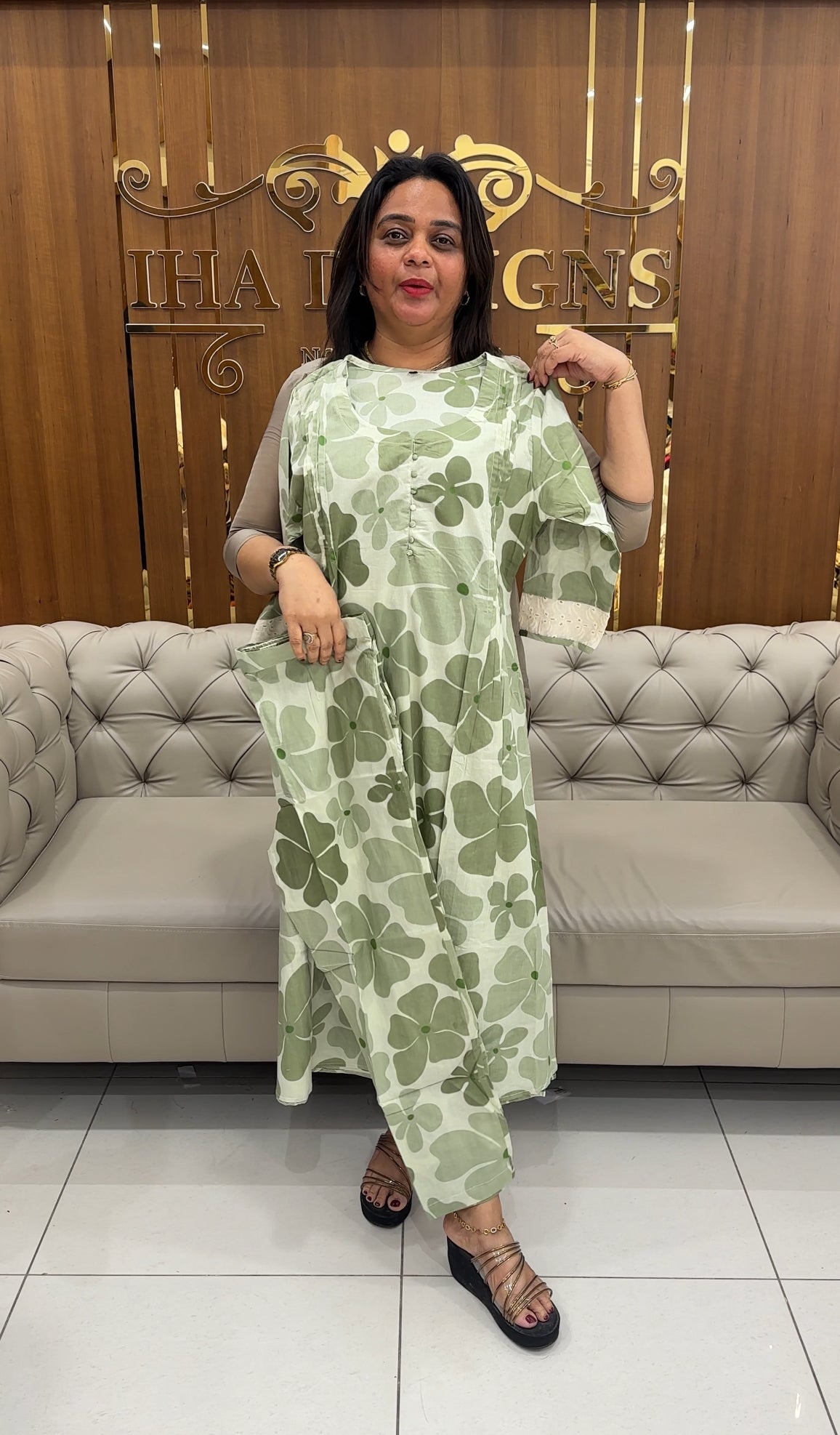 PRINTED COTTON LONG ALINE TOP AND BOTTOM - IHA 25841