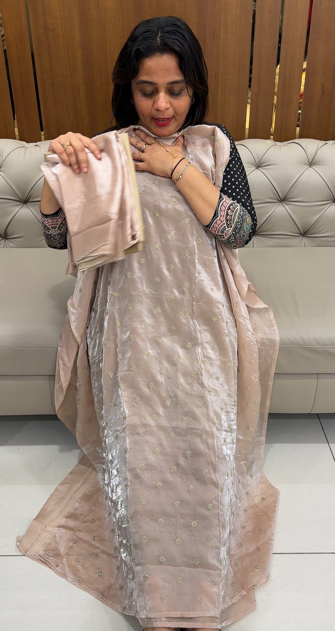 VELVET ORGANZA UNSTITCHED SALWAR SUITS - IHA 25981