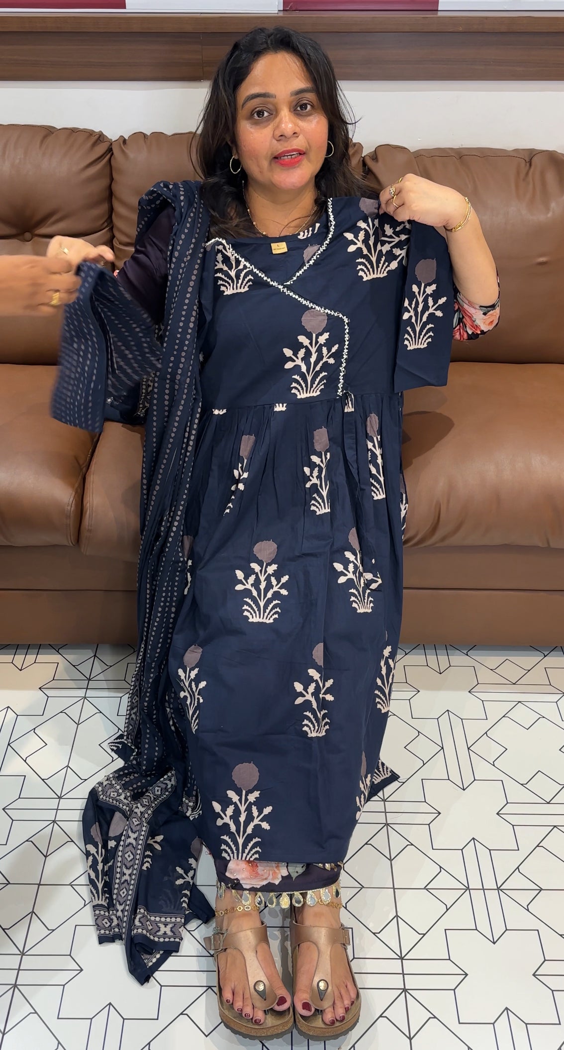 COTTON LONG A-LINE TOP, BOTTOM AND DUPATTA - IHA 26620