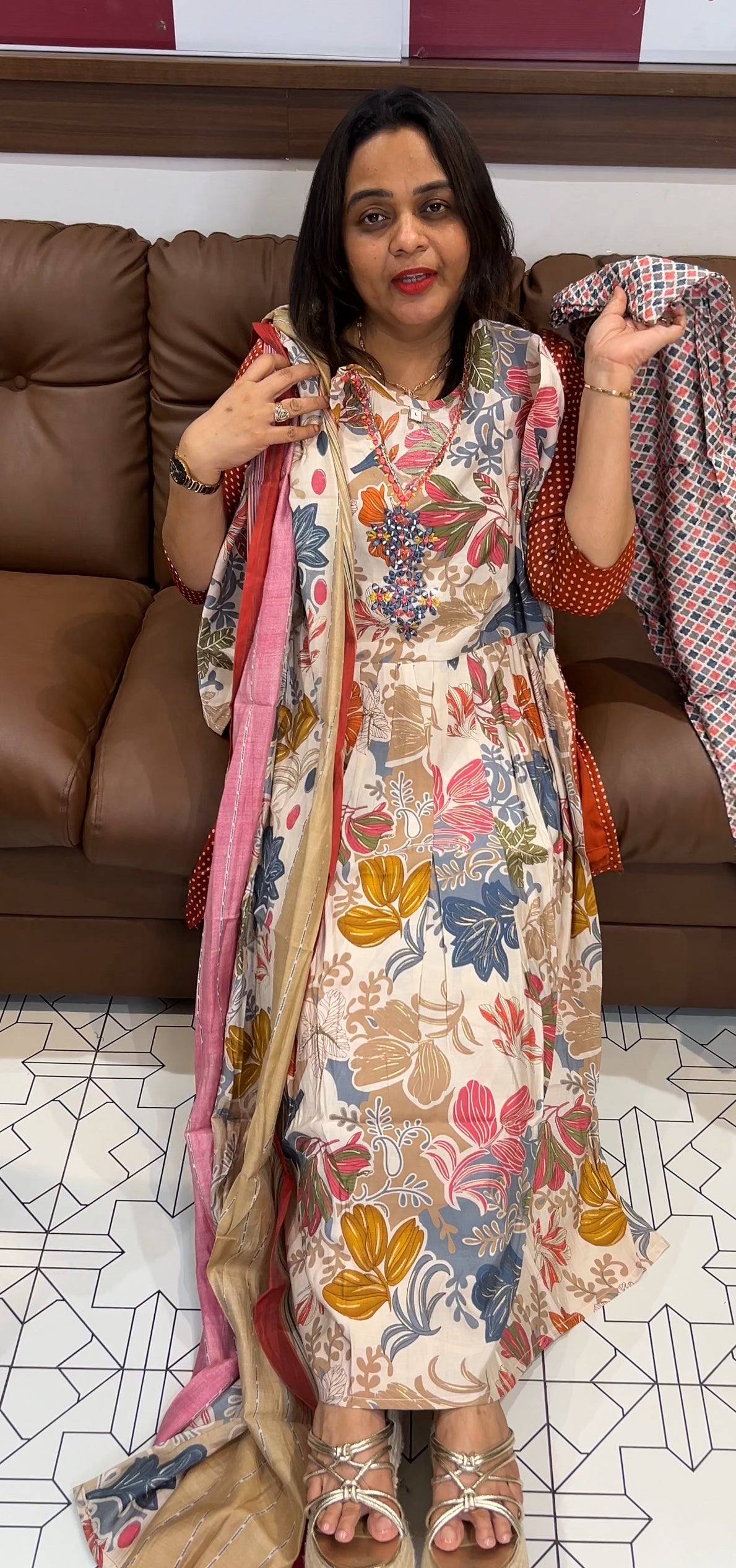 SEMI MODAL TOP,BOTTOM AND DUPATTA - IHA 22858
